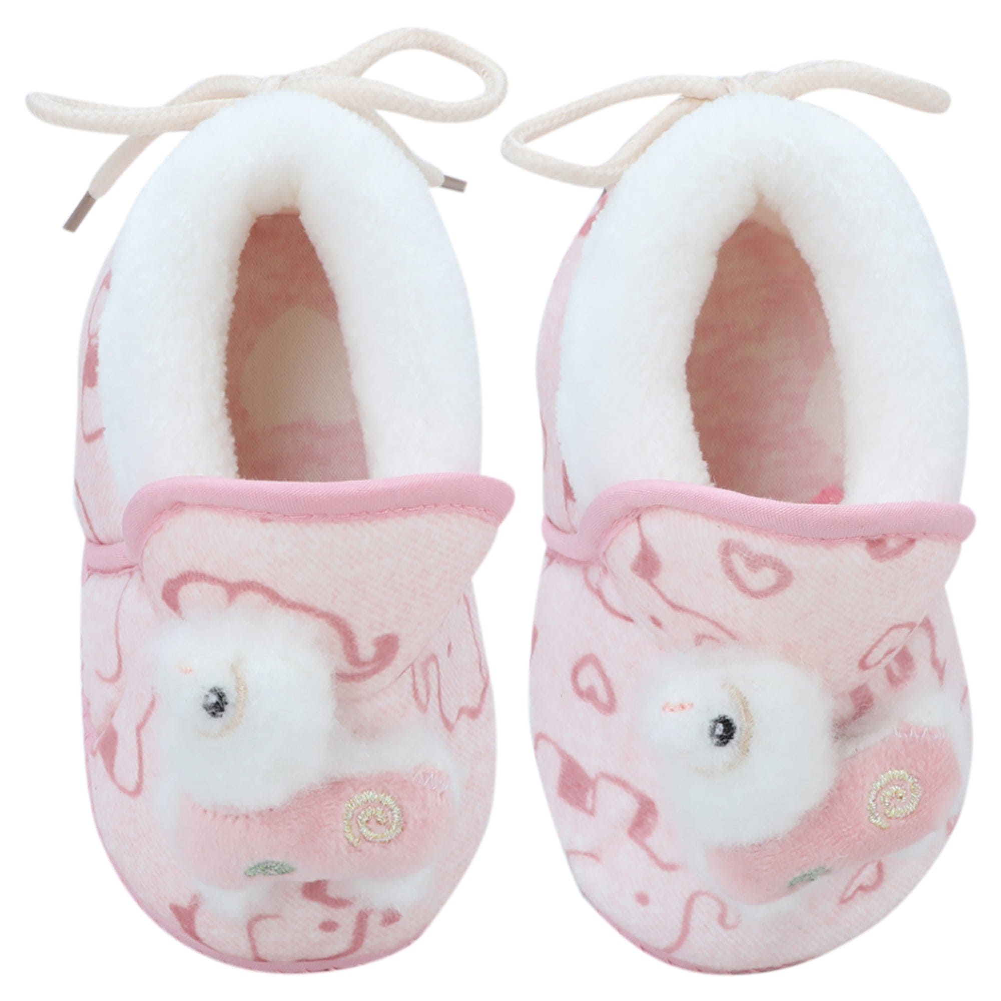 Baby Moo 3D Llama Elephant Prints Soft Slip-On Anti-Skid Plush Warm Booties - Pink