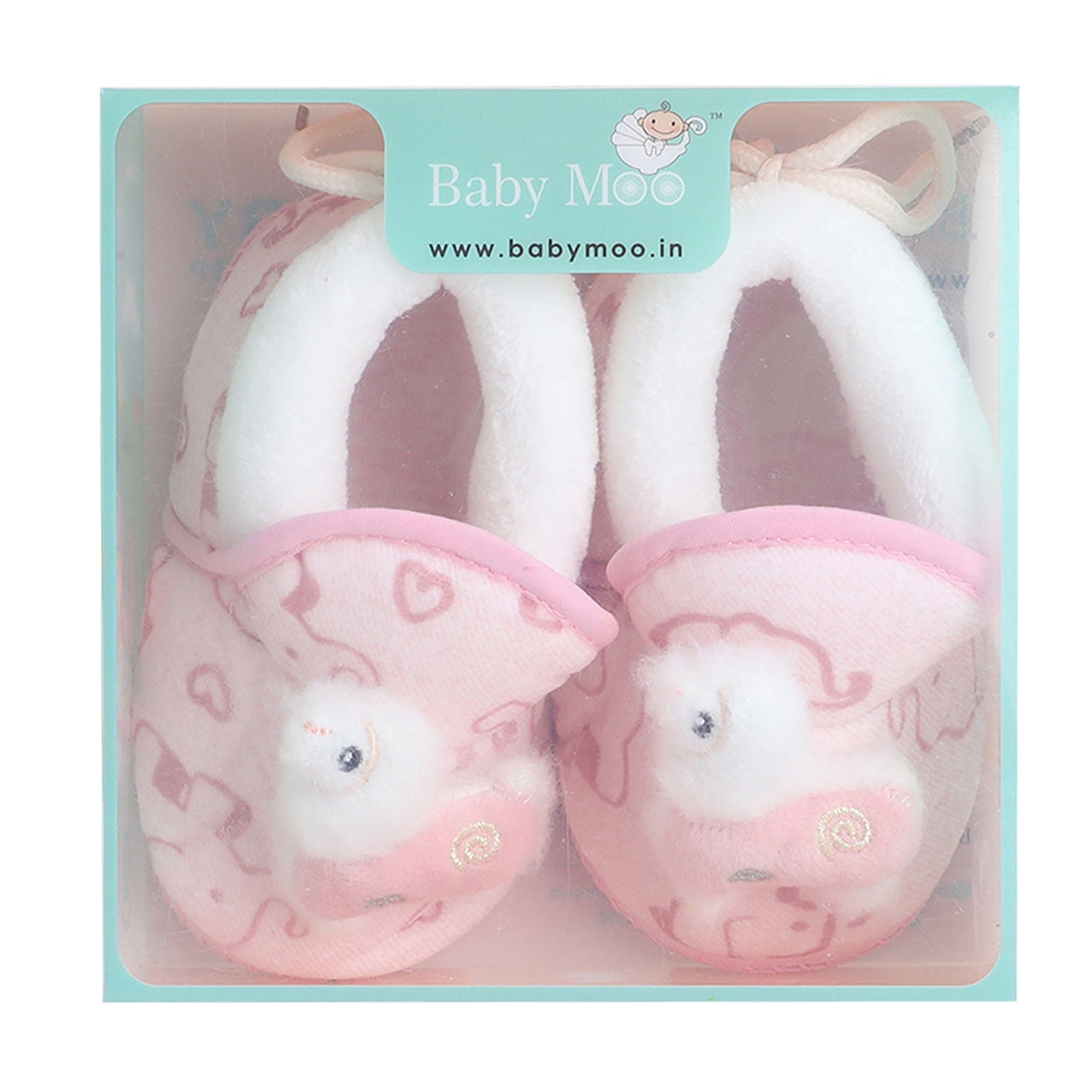 Baby Moo 3D Llama Elephant Prints Soft Slip-On Anti-Skid Plush Warm Booties - Pink