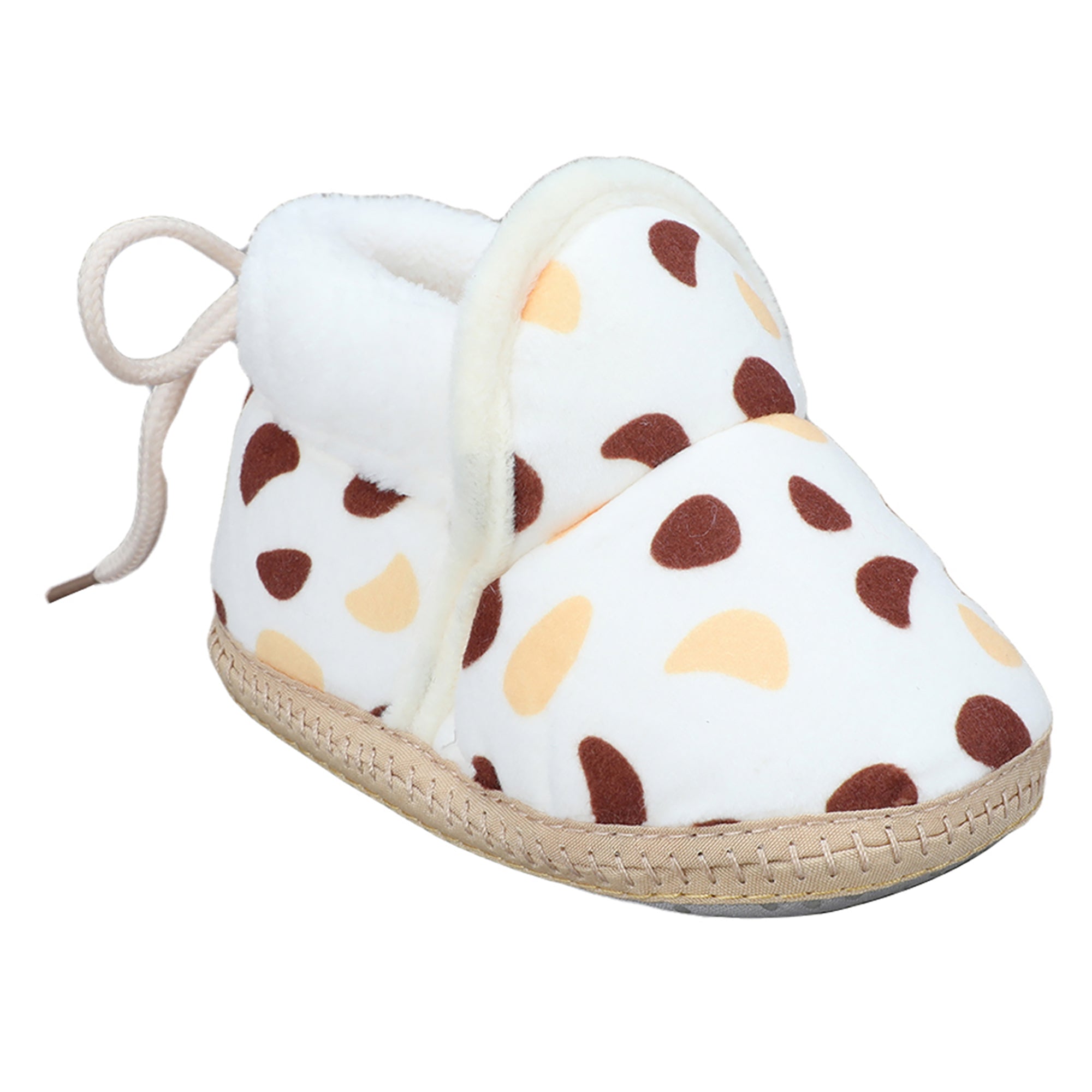 Baby Moo Abstract Spots Soft Slip-On Anti-Skid Plush Warm Booties - Beige