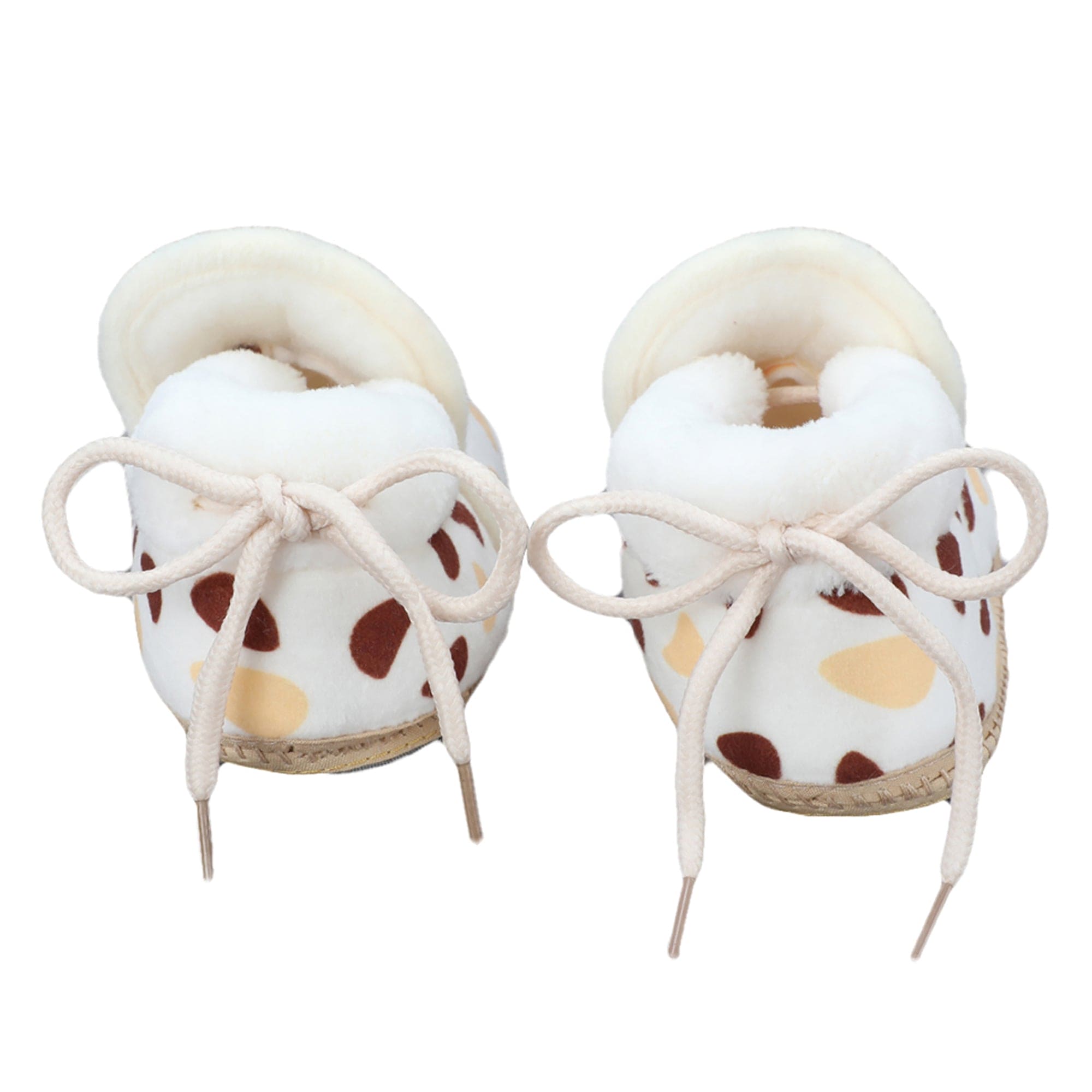 Baby Moo Abstract Spots Soft Slip-On Anti-Skid Plush Warm Booties - Beige