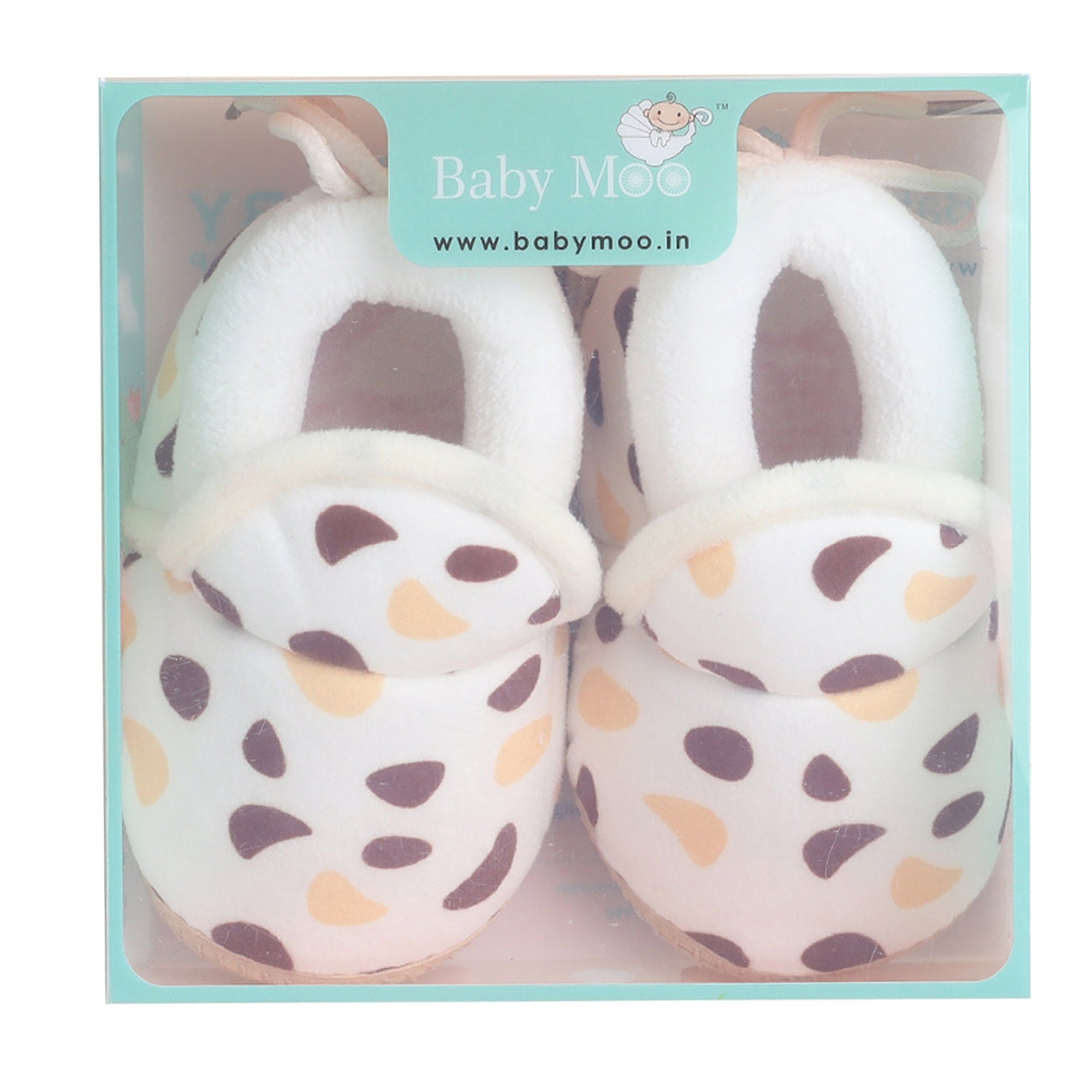 Baby Moo Abstract Spots Soft Slip-On Anti-Skid Plush Warm Booties - Beige