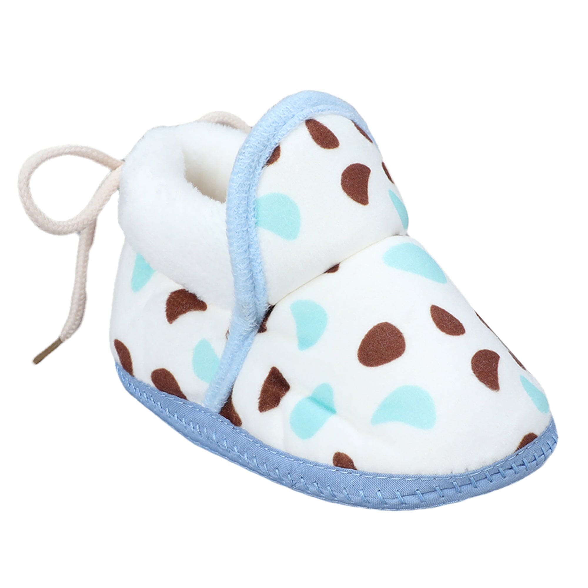 Baby Moo Abstract Spots Soft Slip-On Anti-Skid Plush Warm Booties - Blue