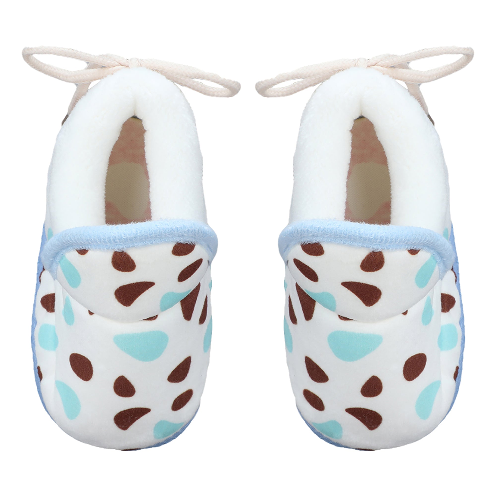 Baby Moo Abstract Spots Soft Slip-On Anti-Skid Plush Warm Booties - Blue