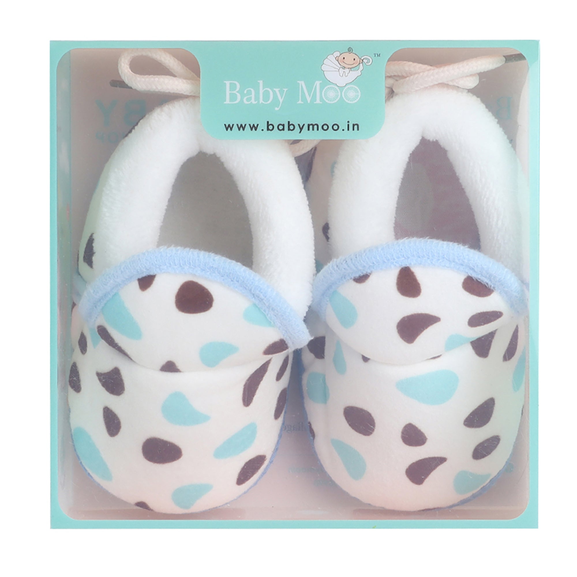 Baby Moo Abstract Spots Soft Slip-On Anti-Skid Plush Warm Booties - Blue