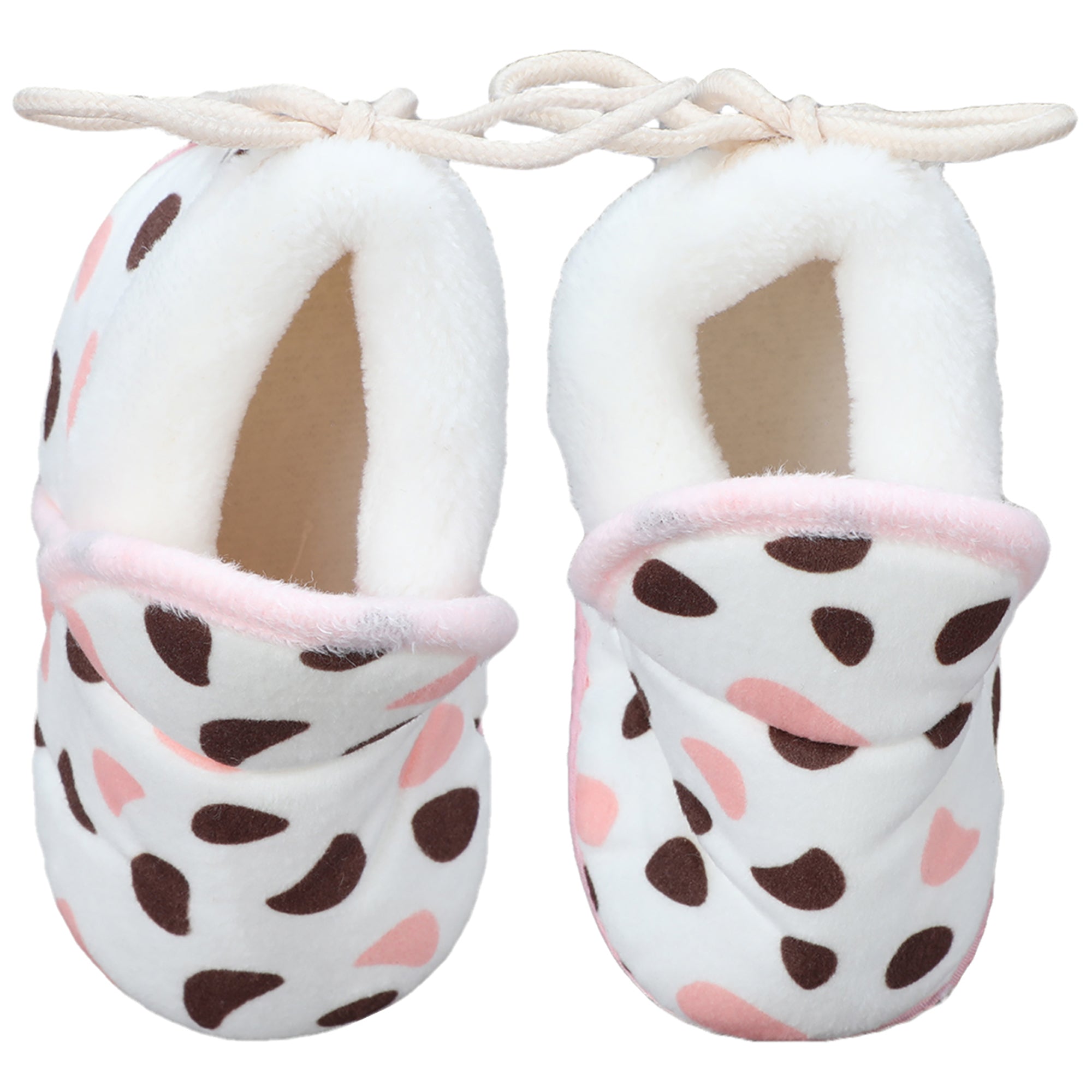 Baby Moo Abstract Spots Soft Slip-On Anti-Skid Plush Warm Booties - Pink