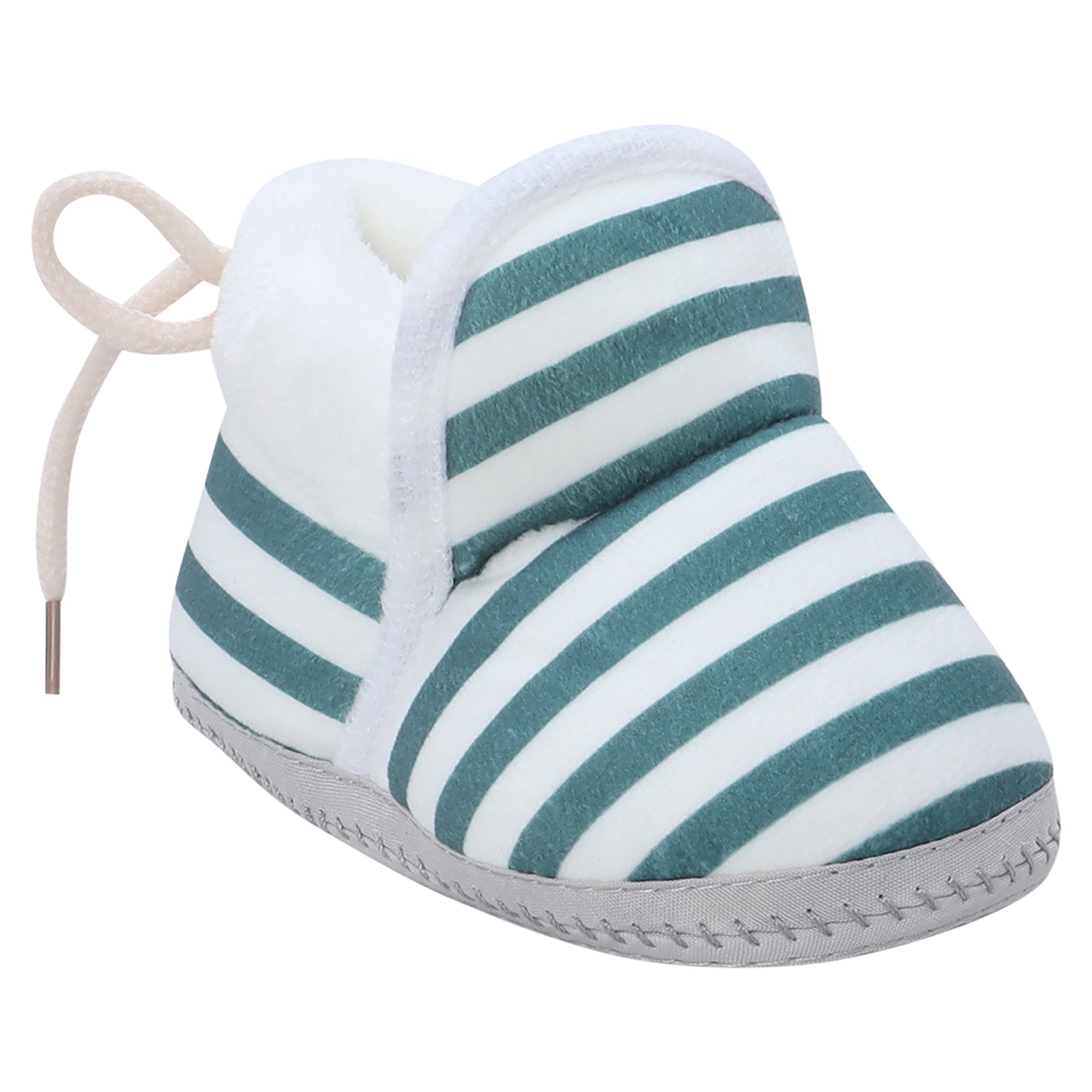 Baby Moo Striped Soft Slip-On Anti-Skid Plush Warm Booties - Green