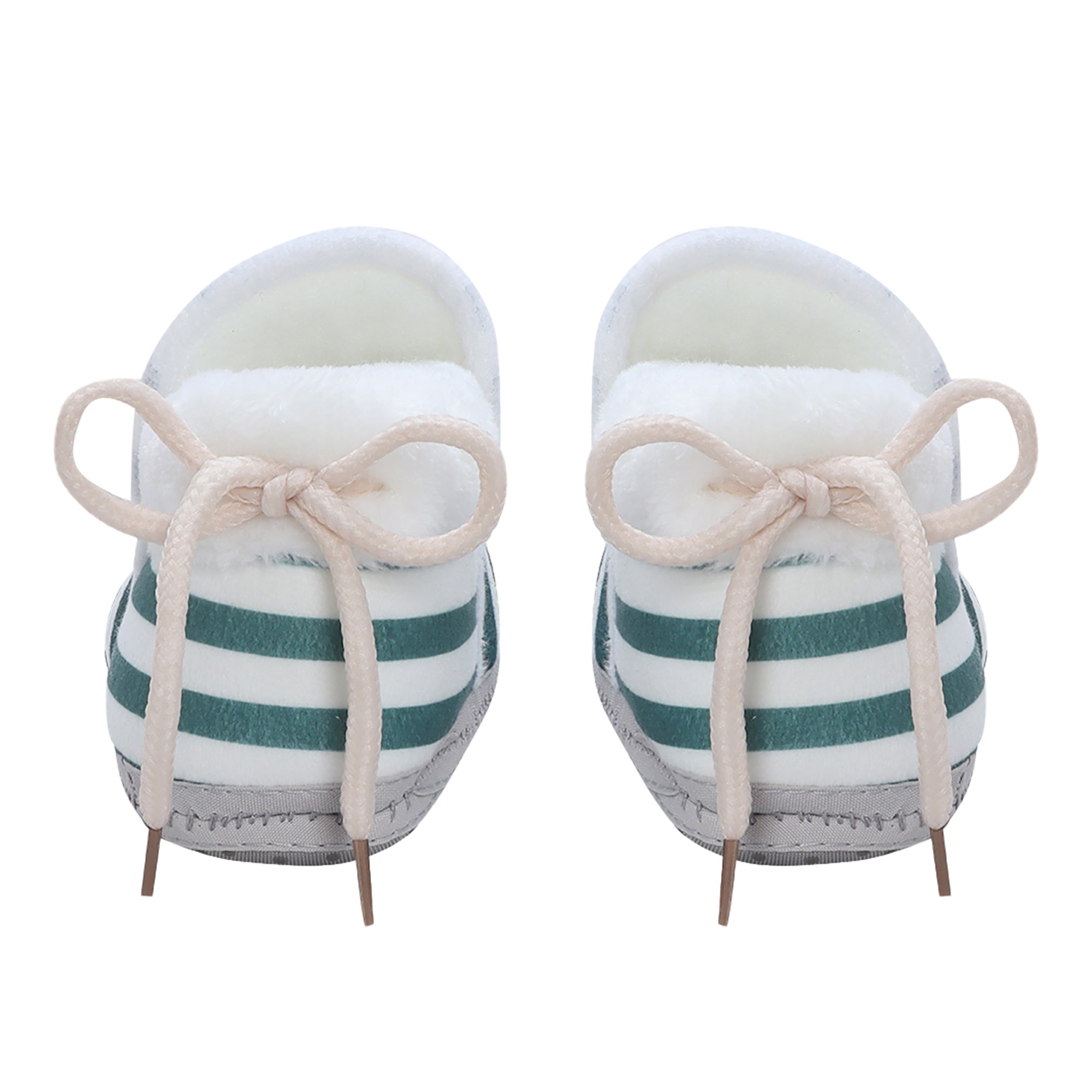 Baby Moo Striped Soft Slip-On Anti-Skid Plush Warm Booties - Green