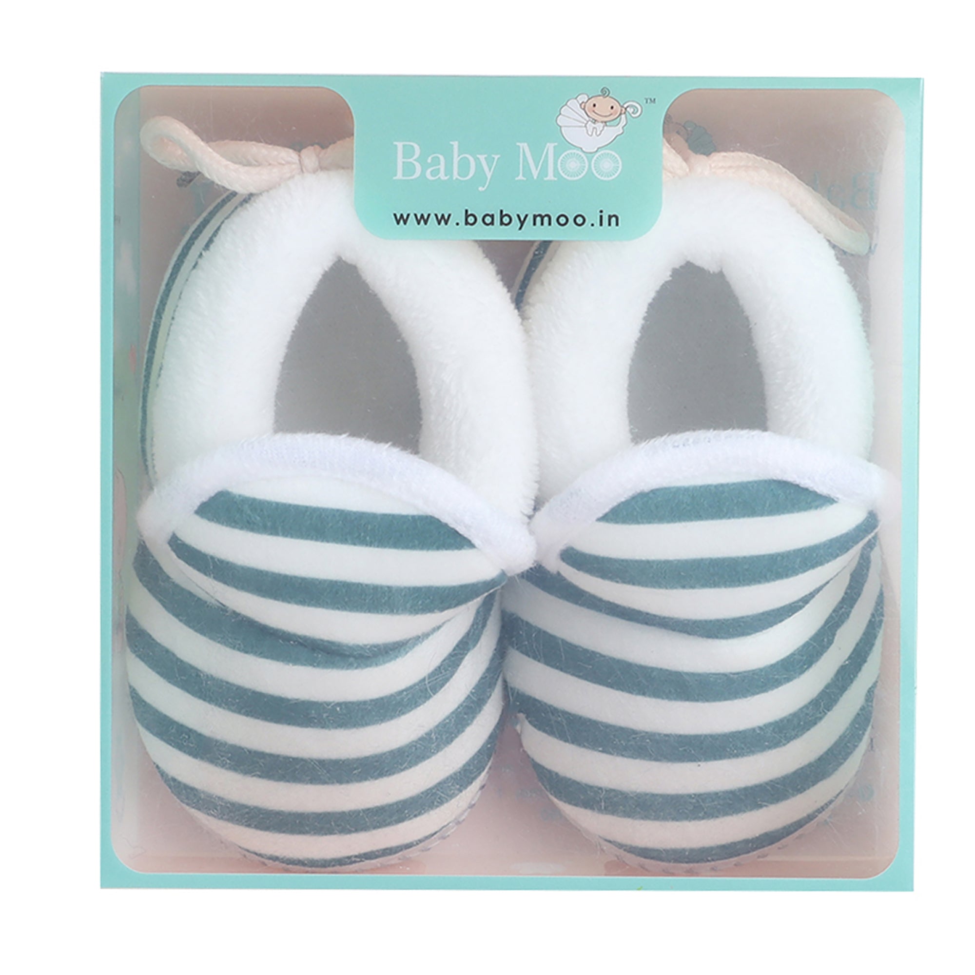 Baby Moo Striped Soft Slip-On Anti-Skid Plush Warm Booties - Green