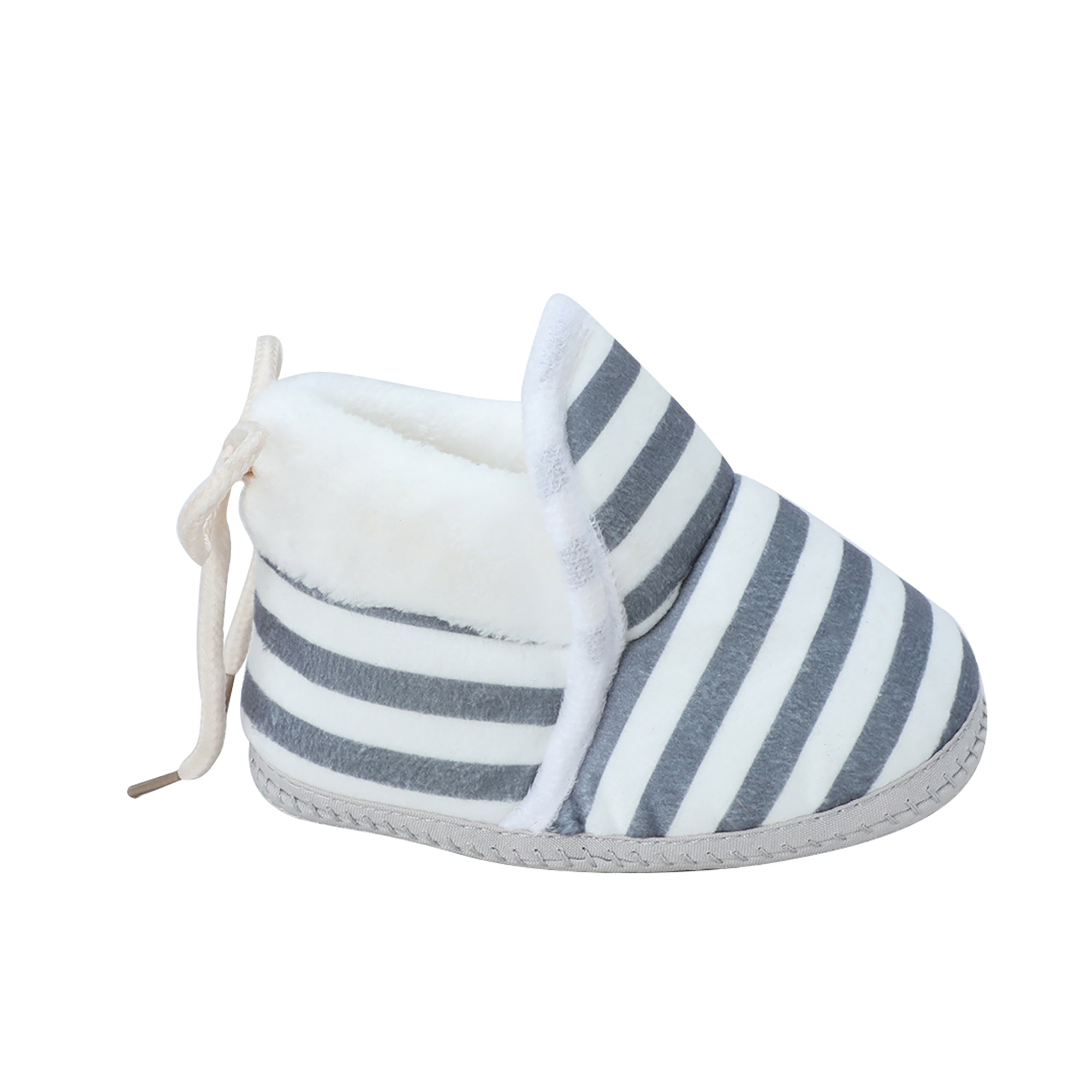 Baby Moo Striped Soft Slip-On Anti-Skid Plush Warm Booties - Grey