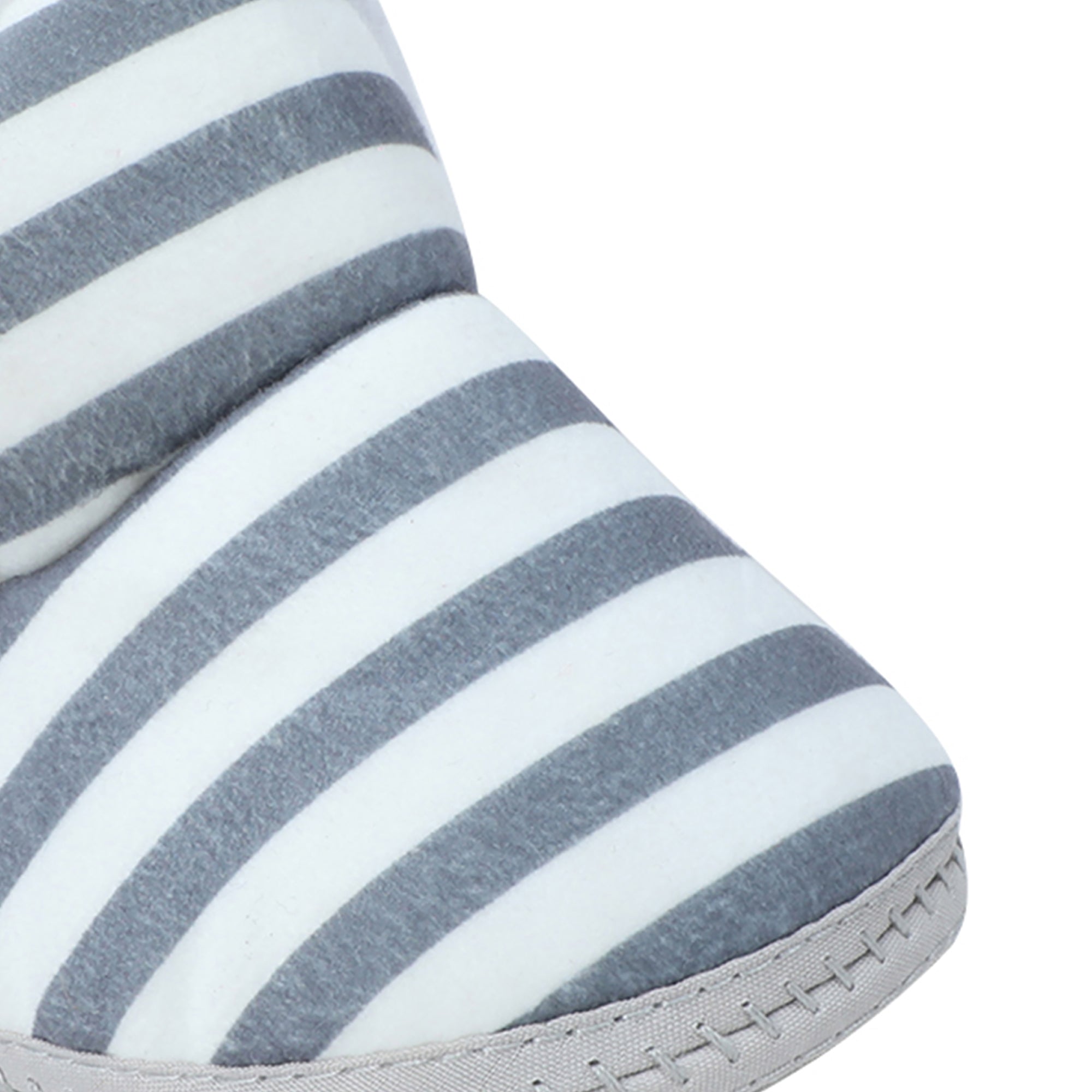 Baby Moo Striped Soft Slip-On Anti-Skid Plush Warm Booties - Grey