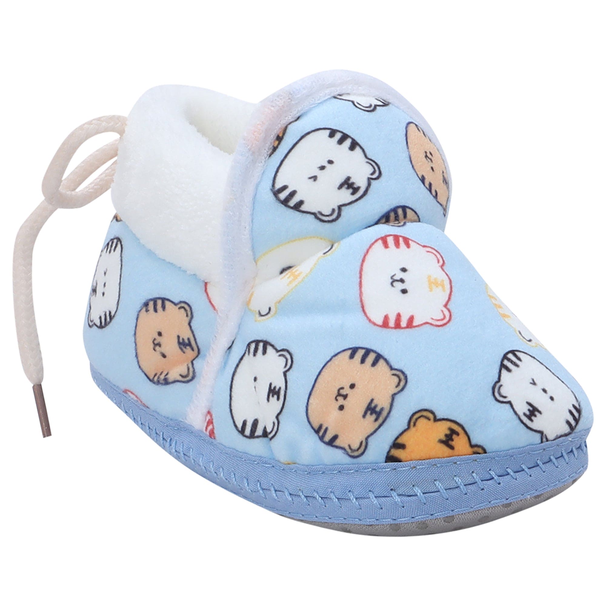 Baby Moo Kitty Face Printed Soft Slip-On Anti-Skid Plush Warm Booties - Blue