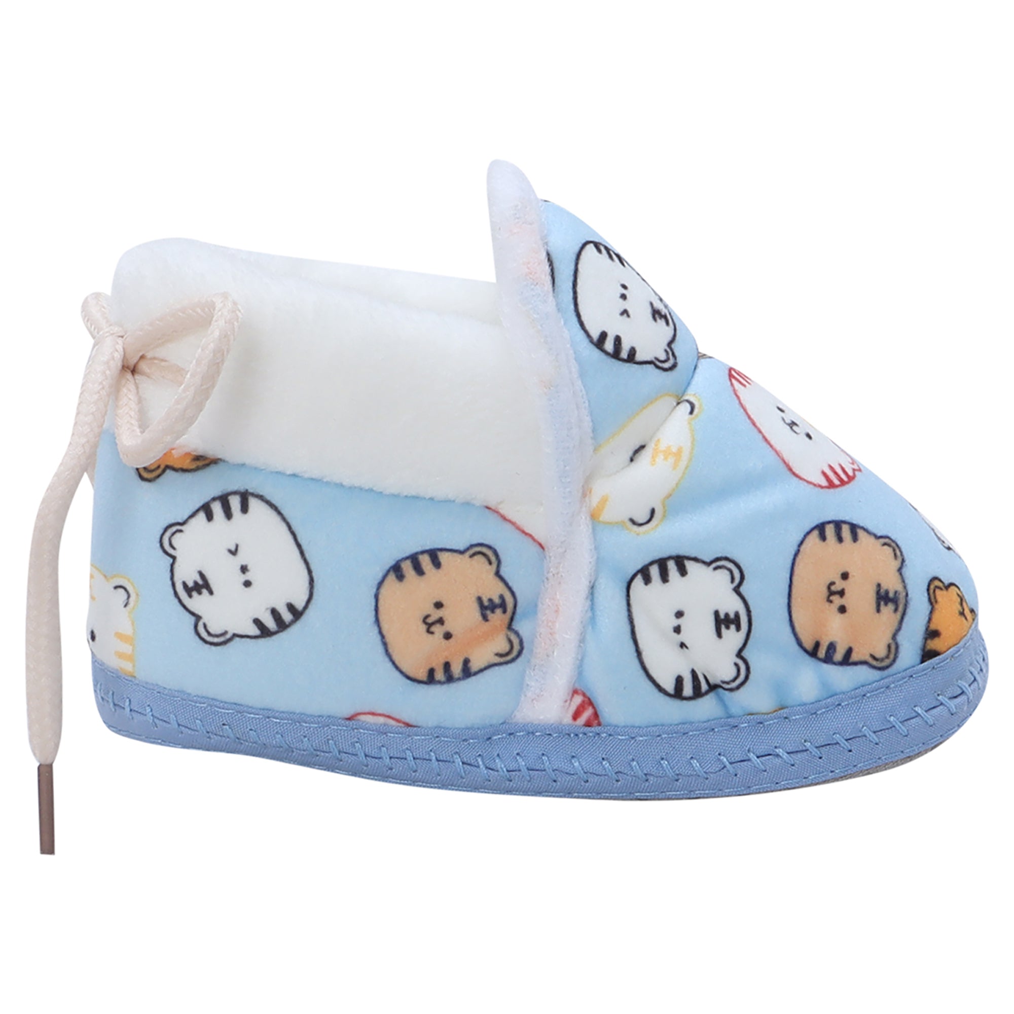 Baby Moo Kitty Face Printed Soft Slip-On Anti-Skid Plush Warm Booties - Blue