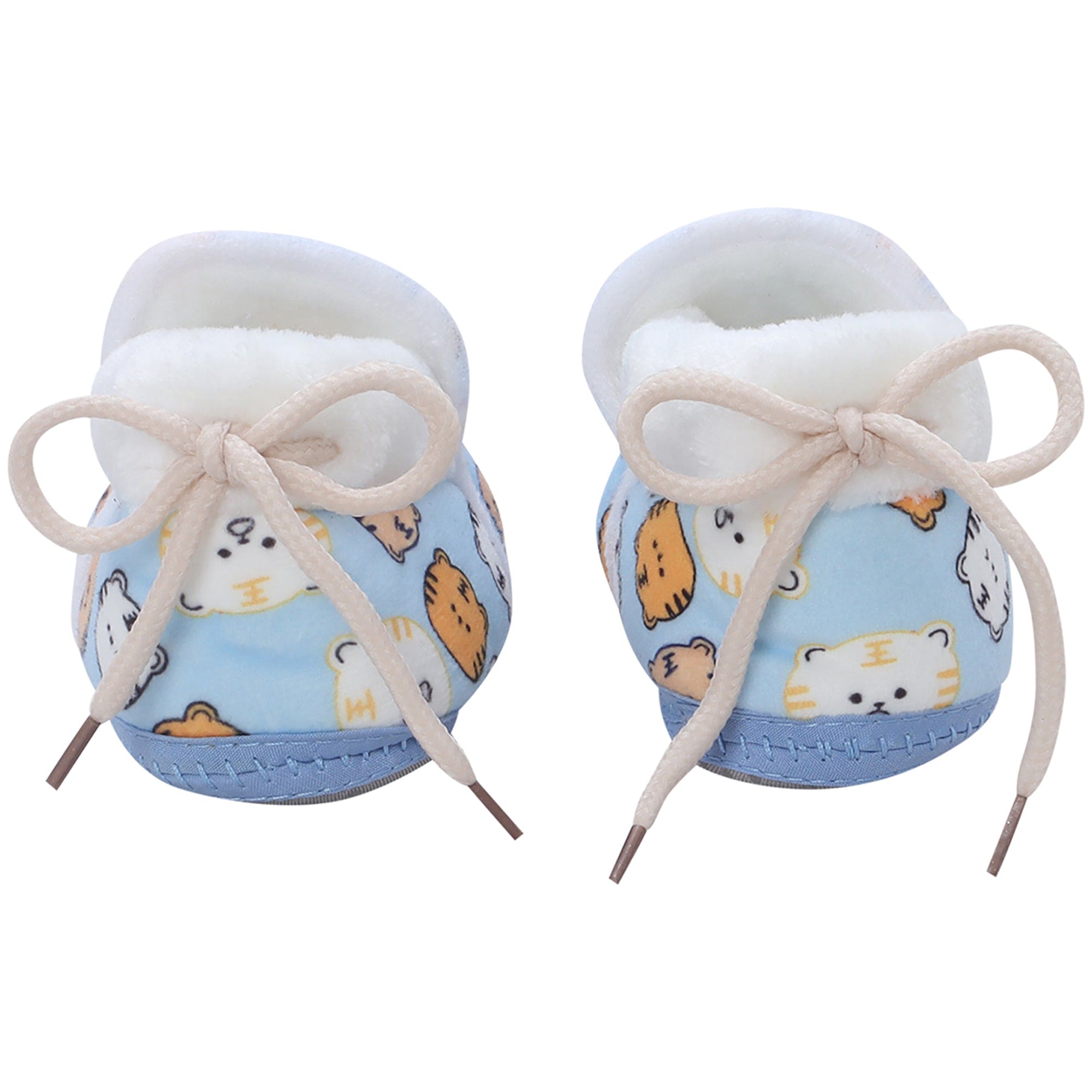 Baby Moo Kitty Face Printed Soft Slip-On Anti-Skid Plush Warm Booties - Blue