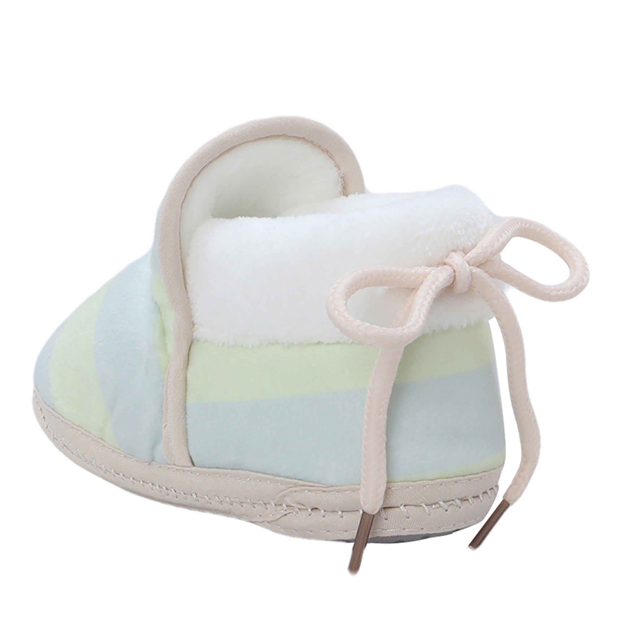 Baby Moo Broad Stripes Soft Slip-On Anti-Skid Plush Warm Booties - Green