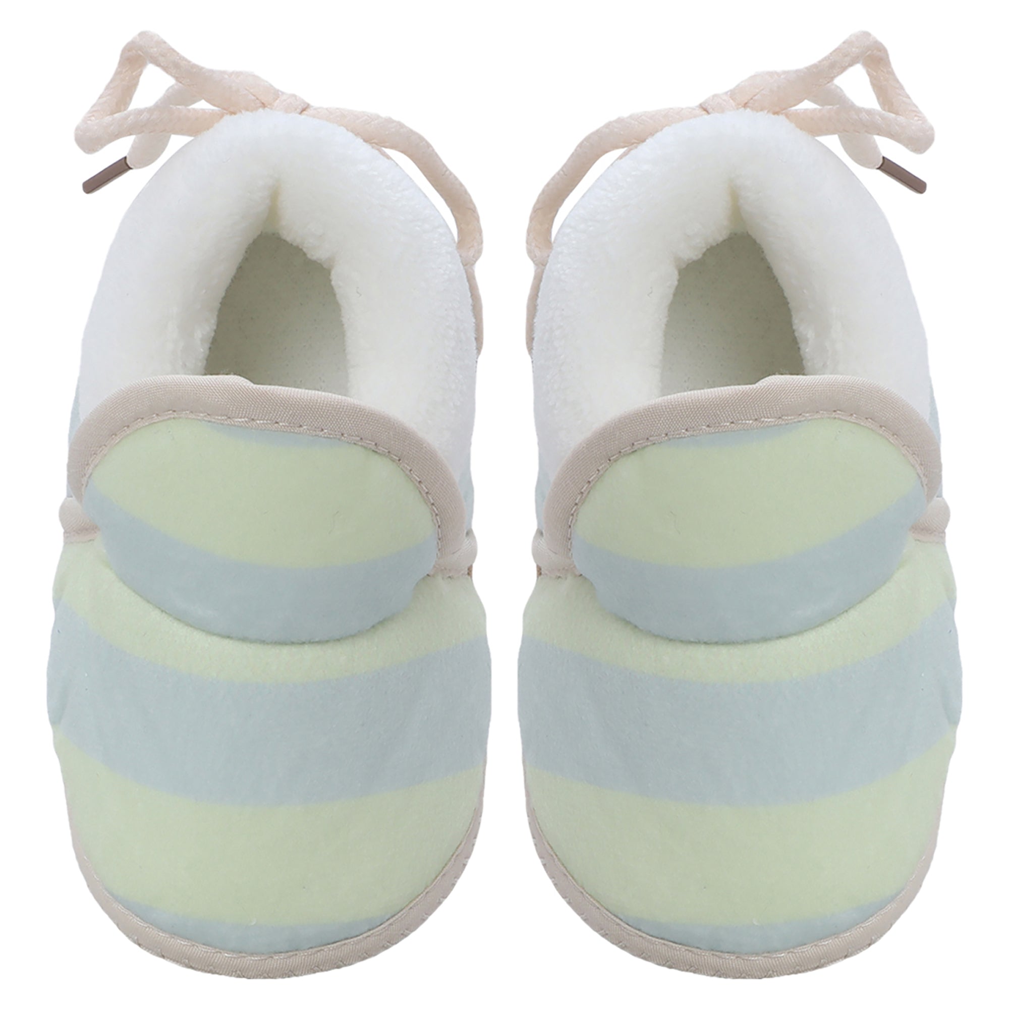 Baby Moo Broad Stripes Soft Slip-On Anti-Skid Plush Warm Booties - Green