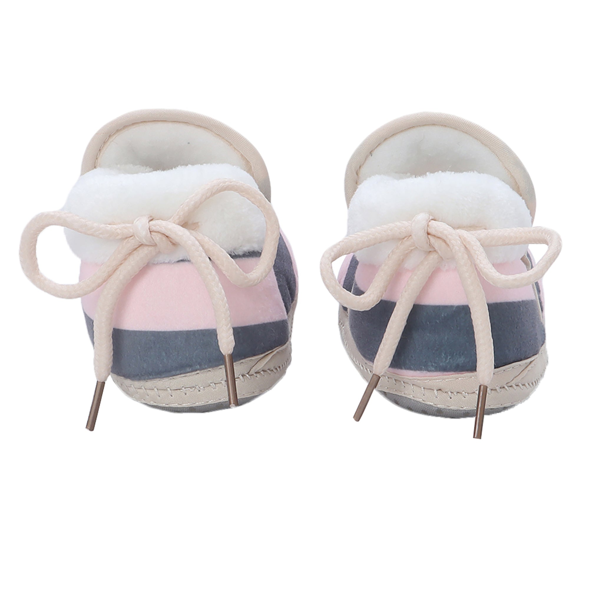 Baby Moo Broad Stripes Soft Slip-On Anti-Skid Plush Warm Booties - Pink