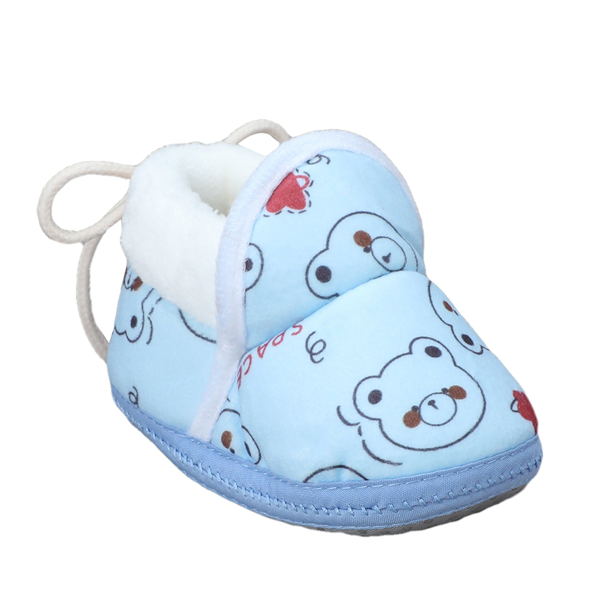 Baby Moo Panda Face Printed Soft Slip-On Anti-Skid Plush Warm Booties - Blue