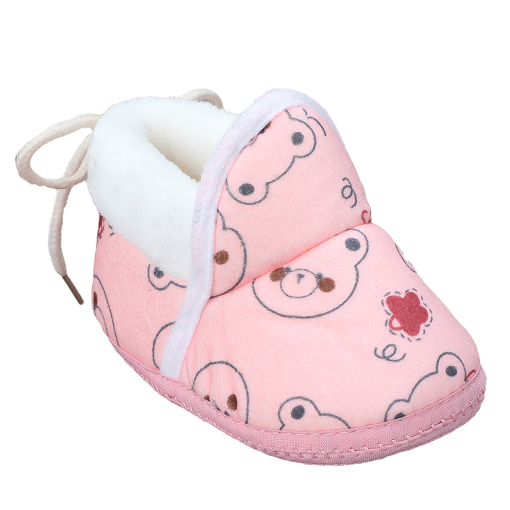 Baby Moo Panda Face Printed Soft Slip-On Anti-Skid Plush Warm Booties - Pink