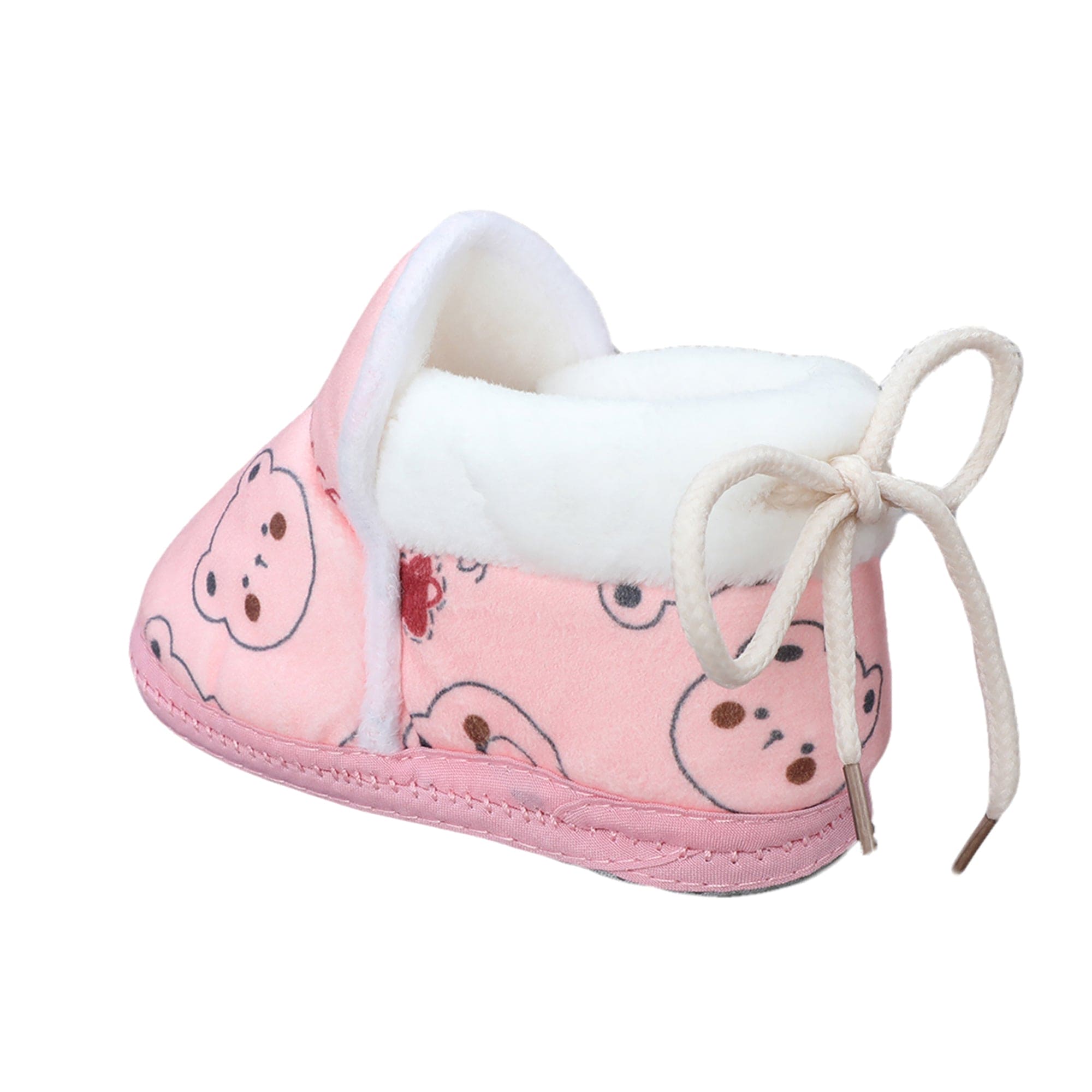 Baby Moo Panda Face Printed Soft Slip-On Anti-Skid Plush Warm Booties - Pink