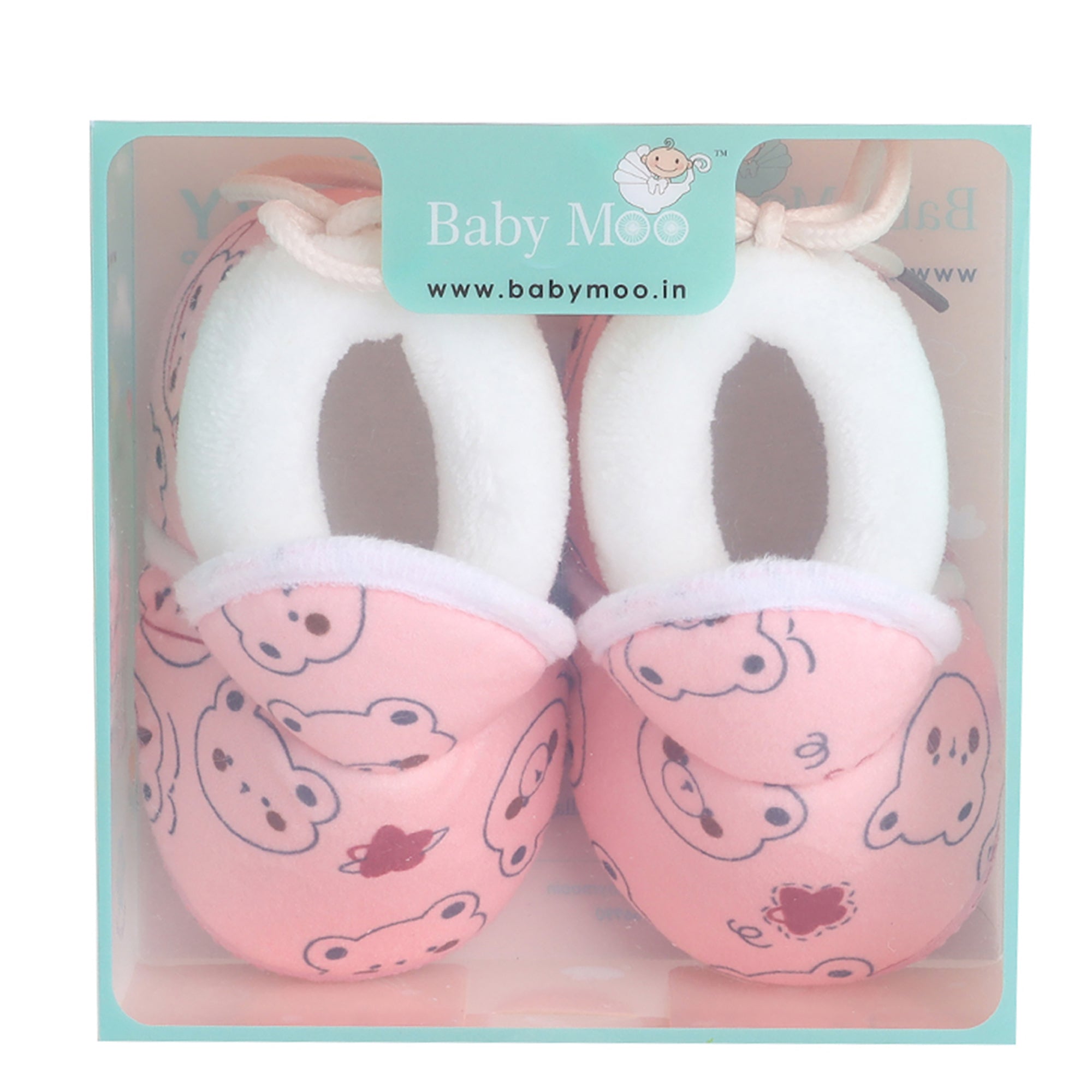 Baby Moo Panda Face Printed Soft Slip-On Anti-Skid Plush Warm Booties - Pink