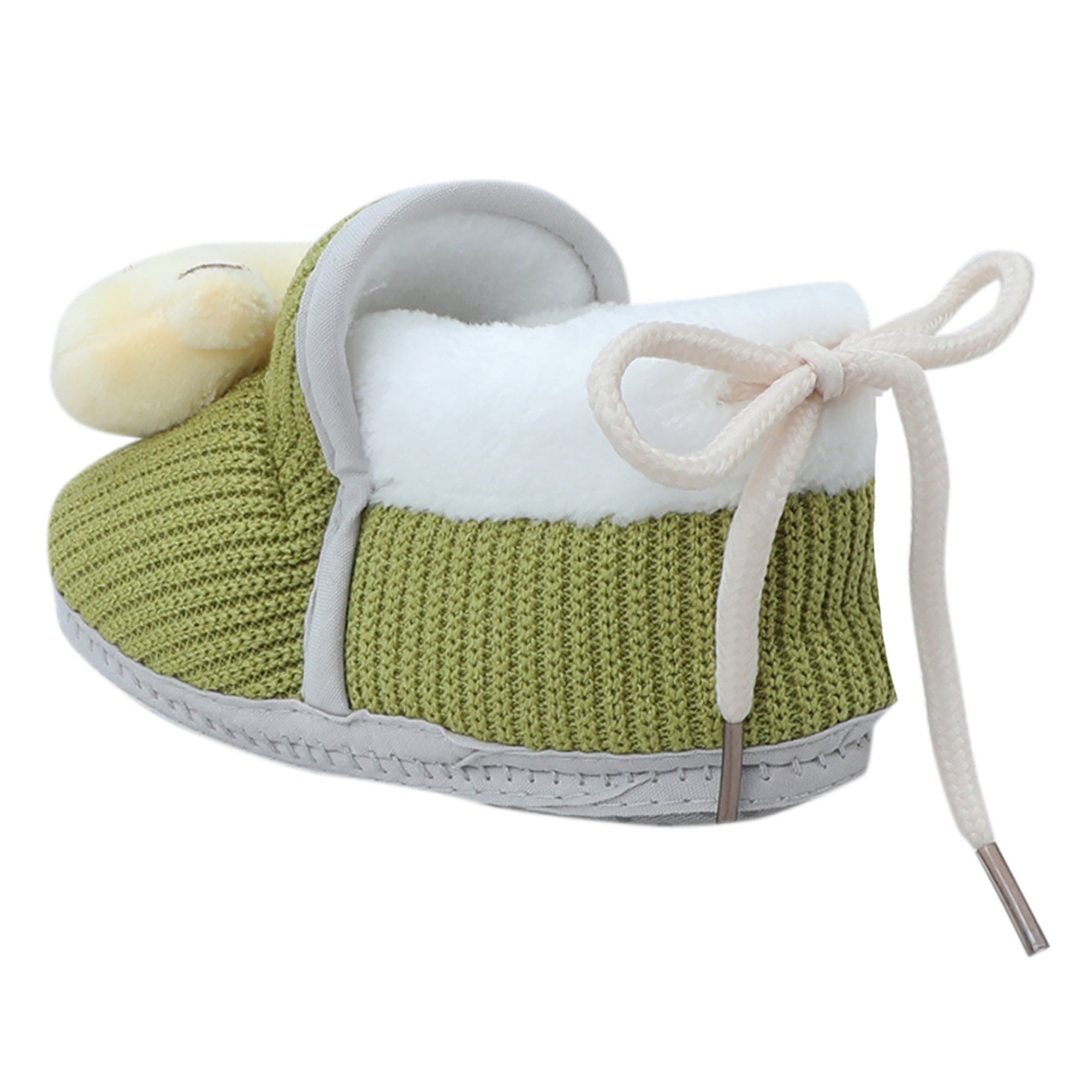 Baby Moo 3D Kitty Ribbed Soft Slip-On Anti-Skid Plush Warm Booties - Green