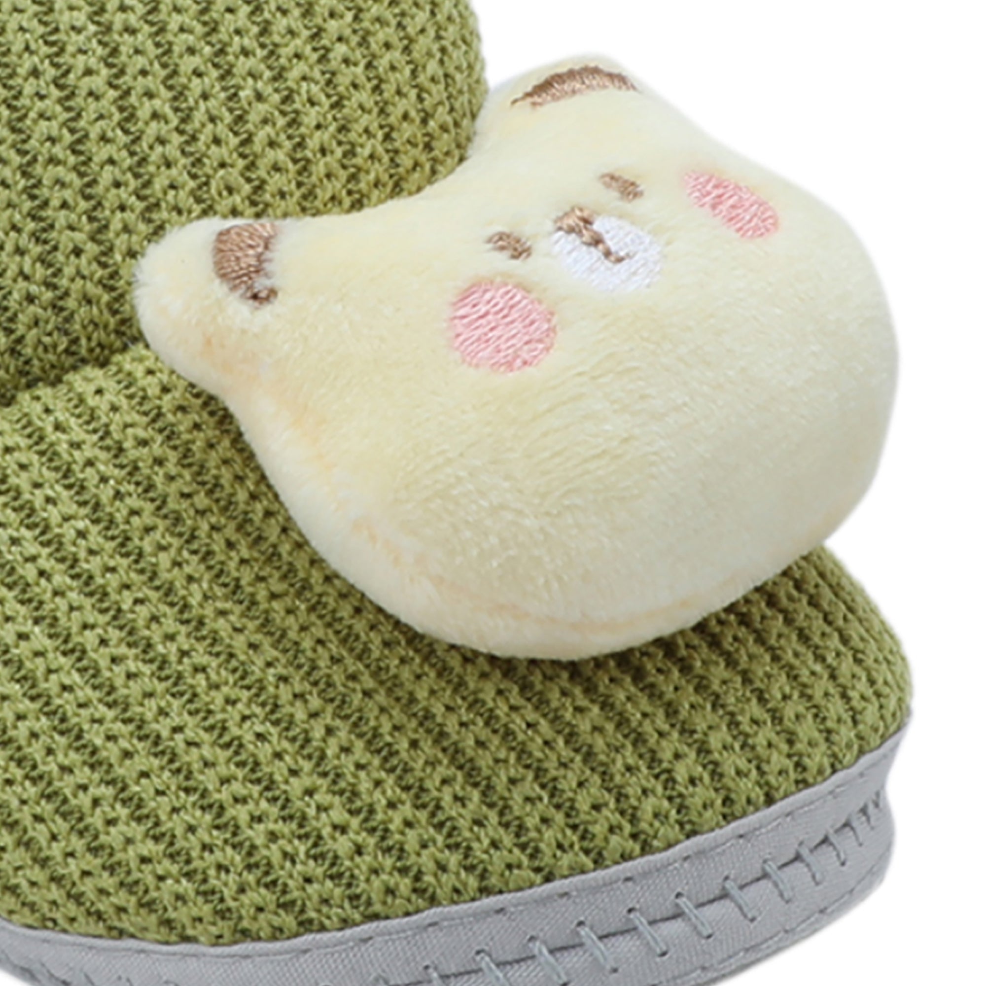 Baby Moo 3D Kitty Ribbed Soft Slip-On Anti-Skid Plush Warm Booties - Green