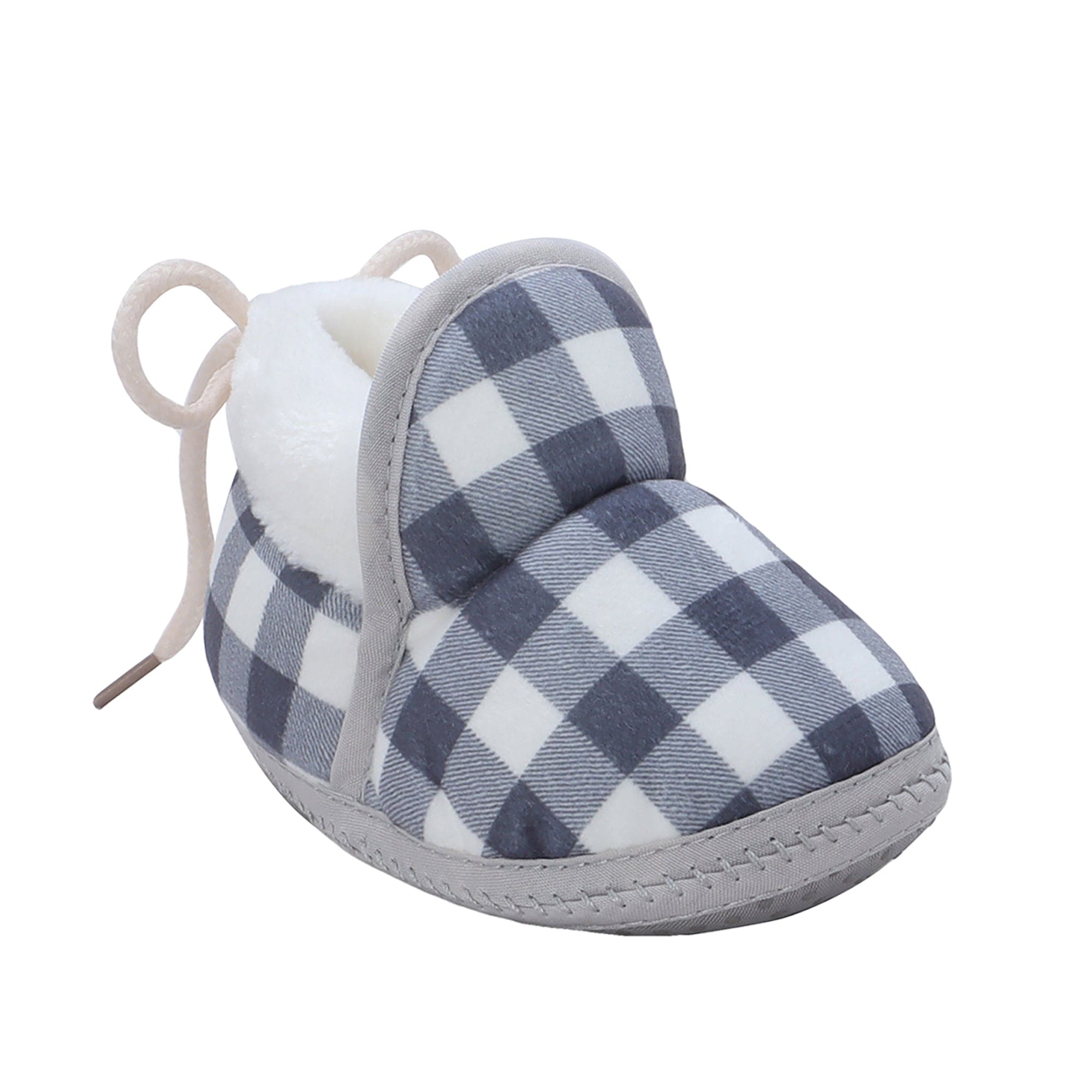 Baby Moo Checked Soft Slip-On Anti-Skid Plush Warm Booties - Blue