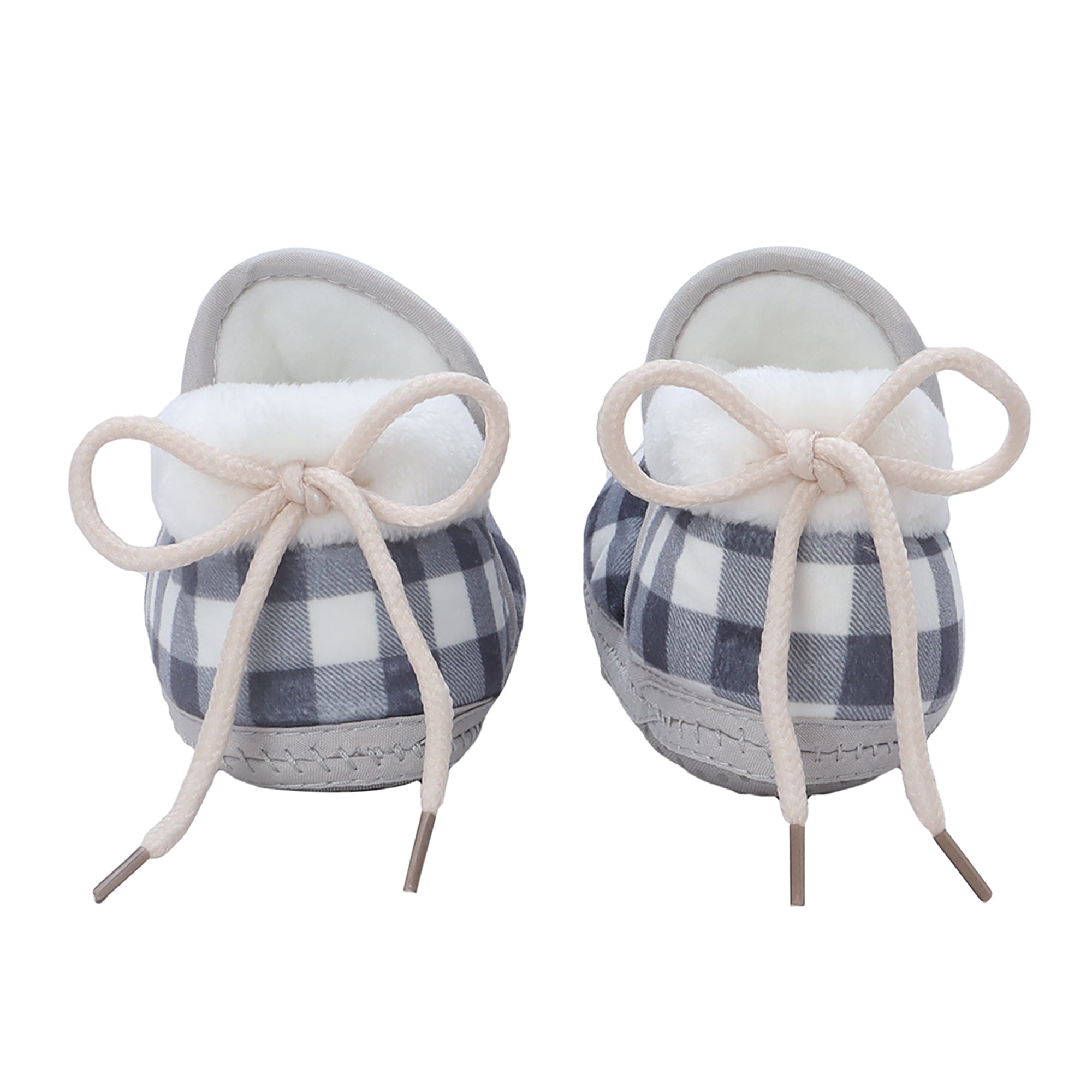 Baby Moo Checked Soft Slip-On Anti-Skid Plush Warm Booties - Blue