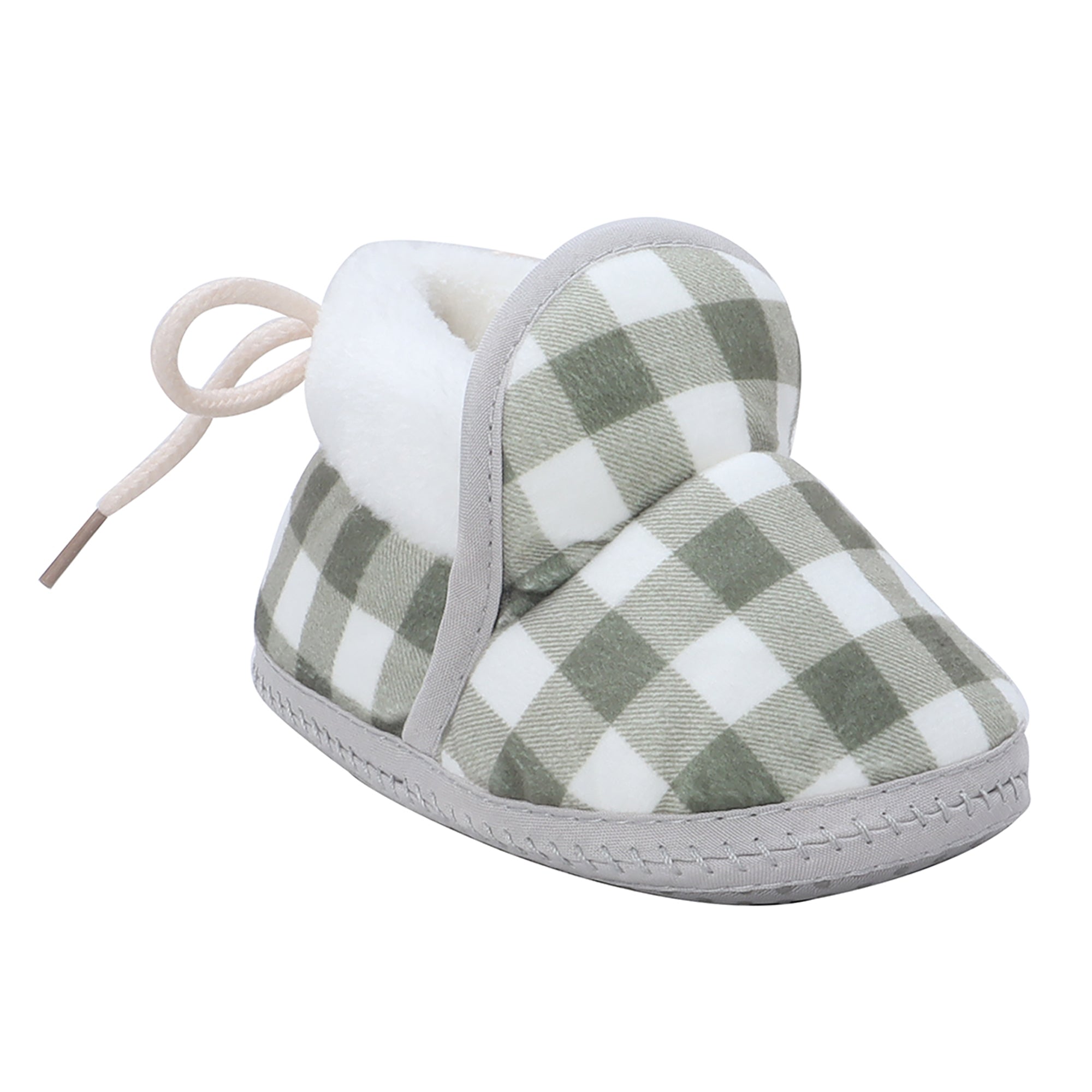 Baby Moo Checked Soft Slip-On Anti-Skid Plush Warm Booties - Green