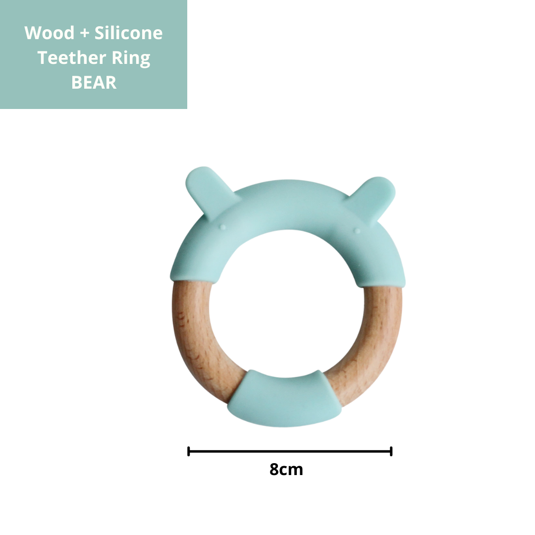 Wood + Silicone Ring Teether Toy - Blue