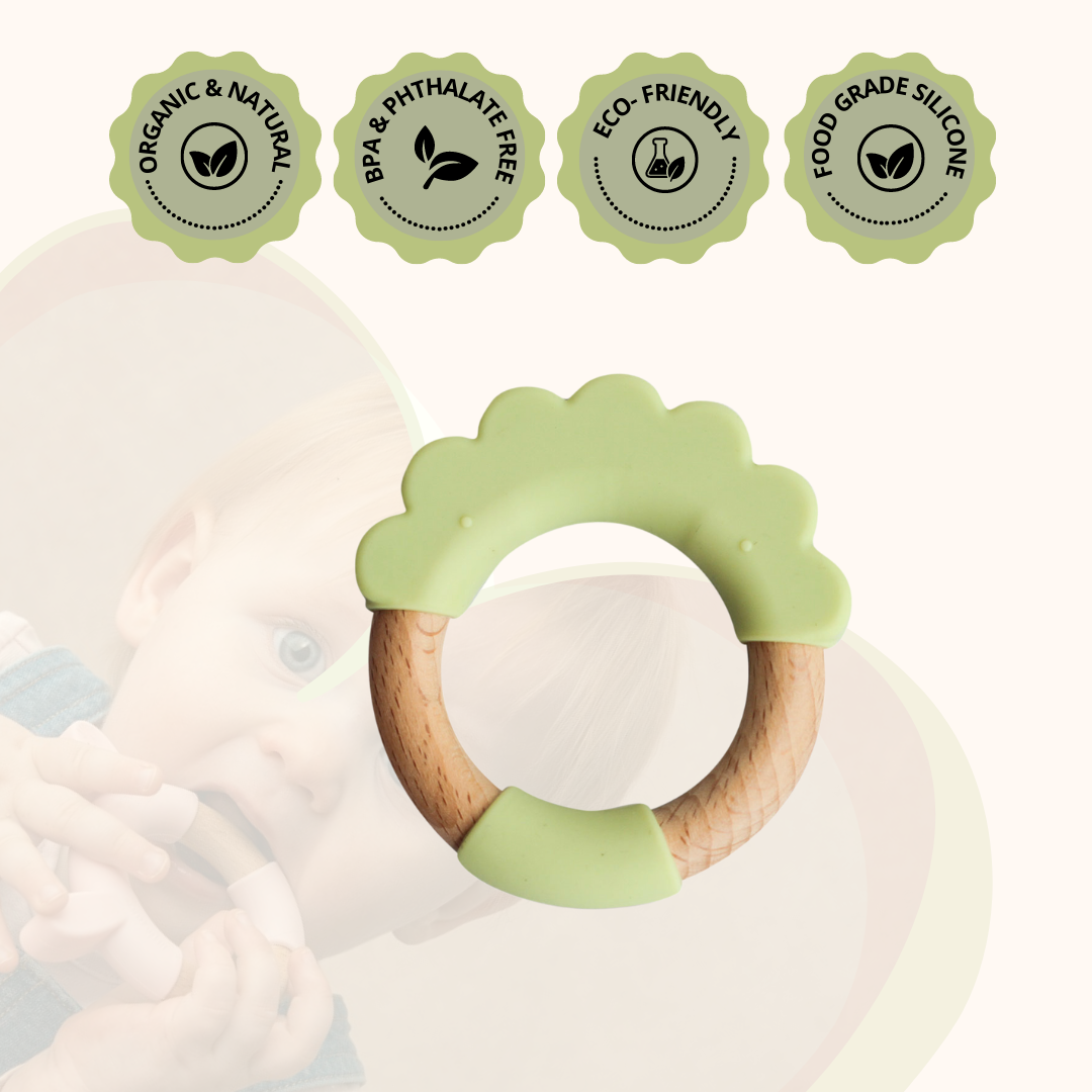 Wood + Silicone Teether Ring - Green