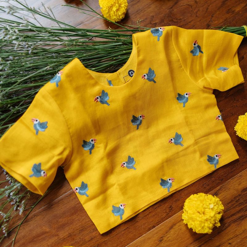 Chanderi Lehenga Set | Embroidered (Tota Udd (Citrine))