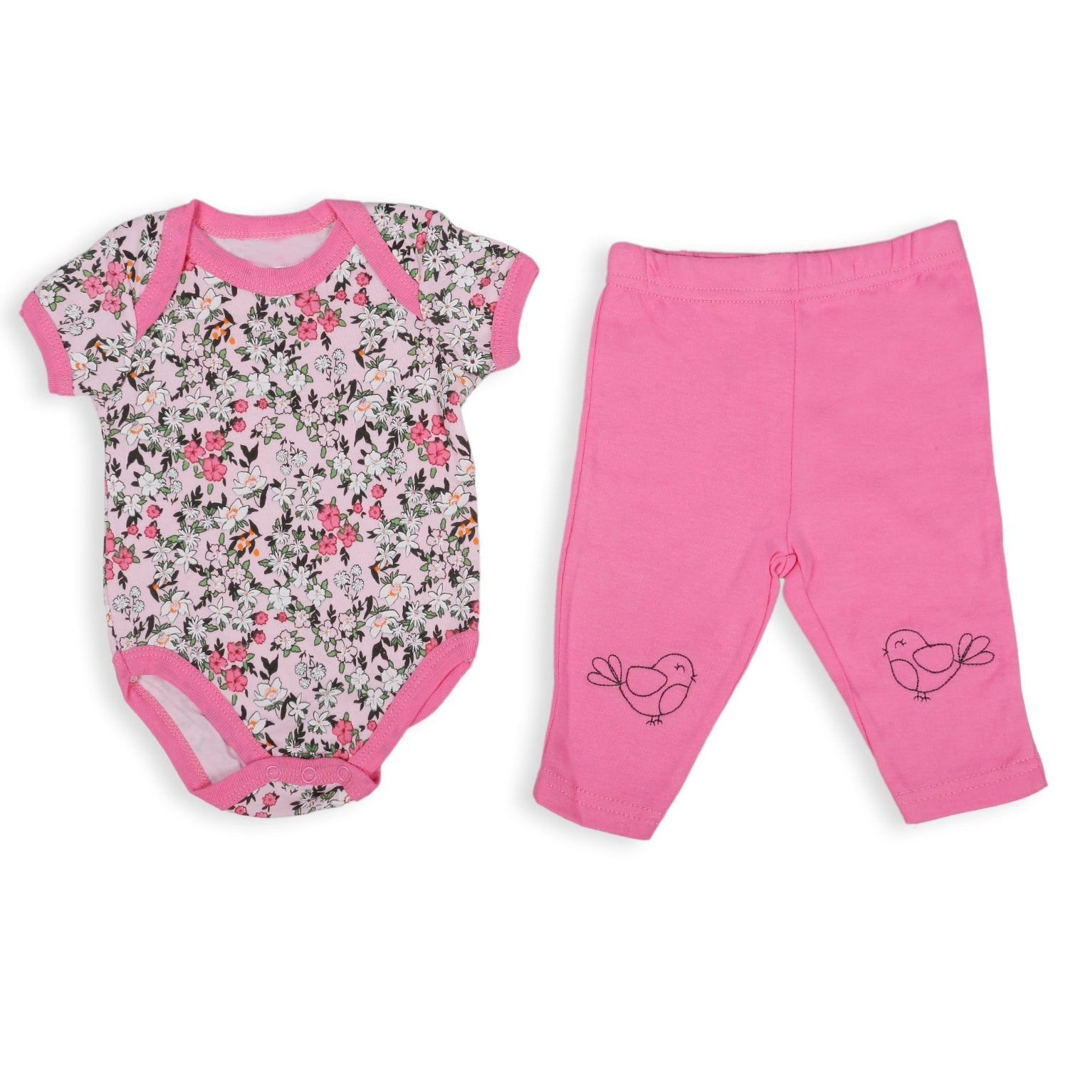 Gift Set Set Of 5 Bib Body Suits Pant And Socks Floral Pink - Baby Moo