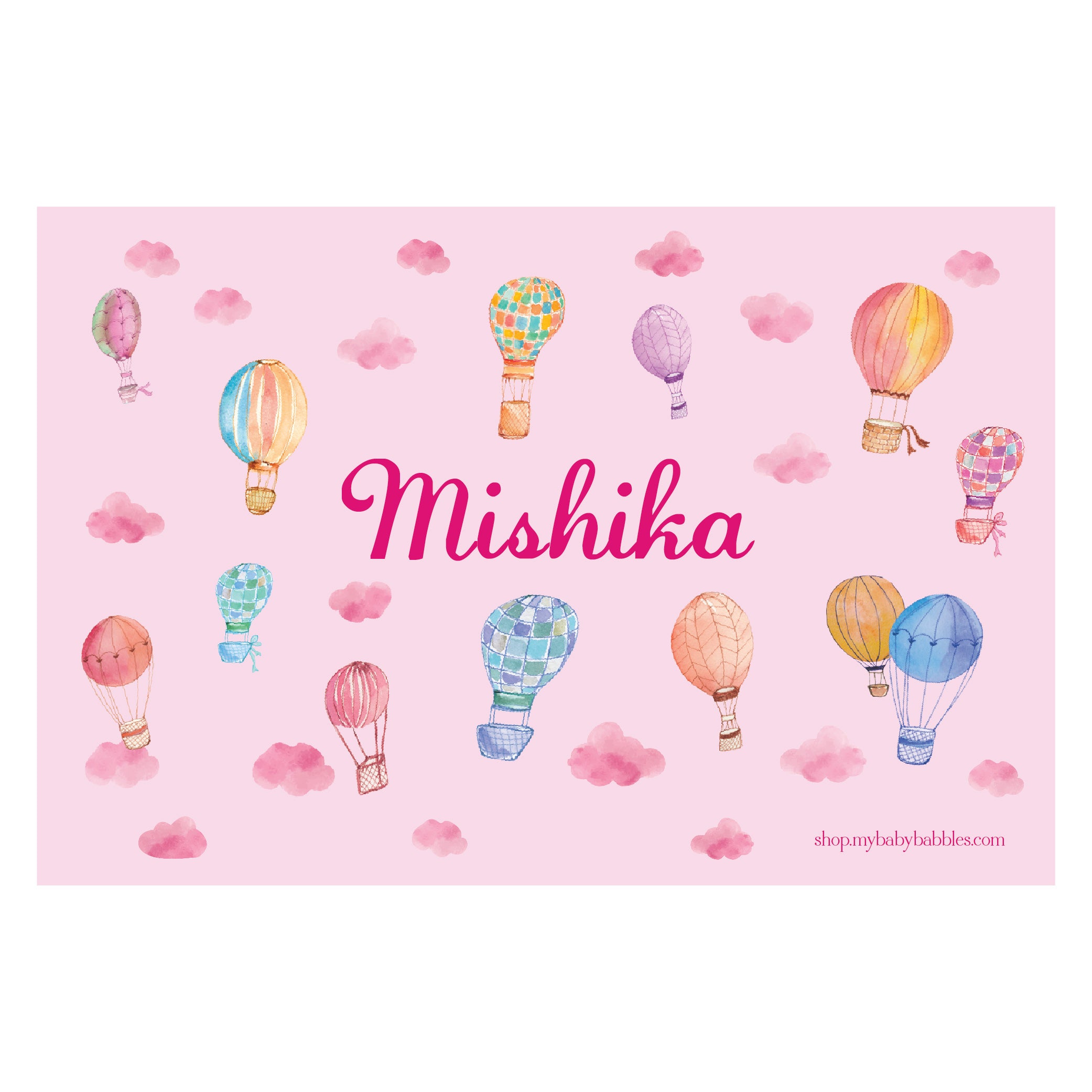 Personalised Themed Tablemat - Light Pink Hot Air Balloon