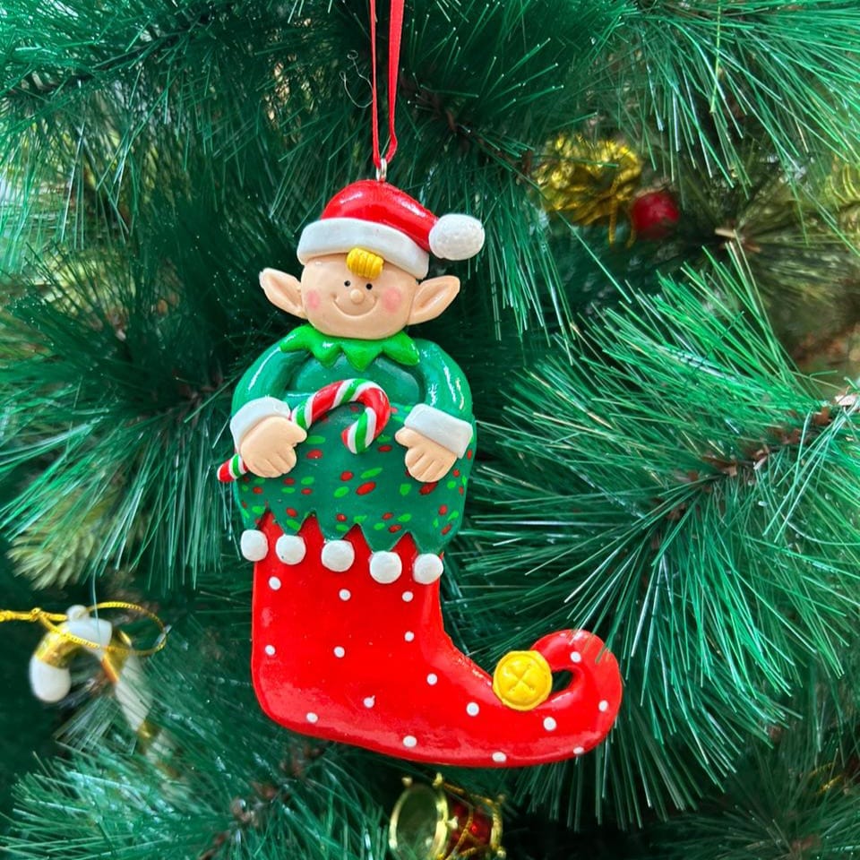 Elf with a Candy Cane Ornament