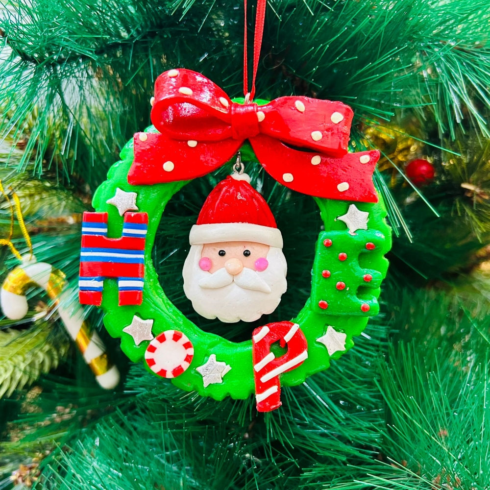 Santa in a Wreath Ornament