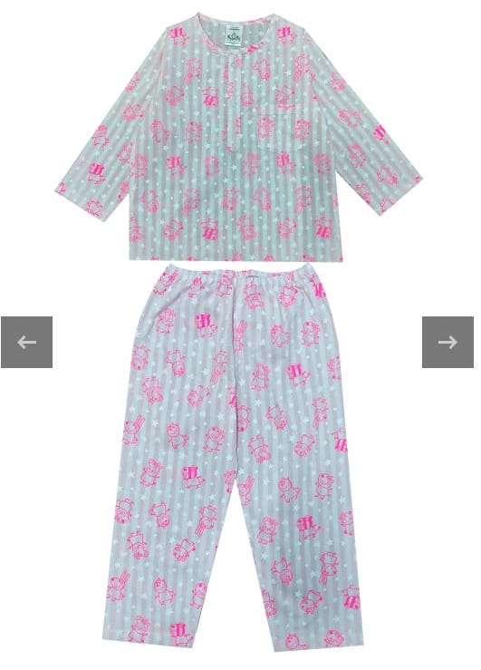 Pink Peppa Print Round Neck Long Sleeve Kids Night Suit