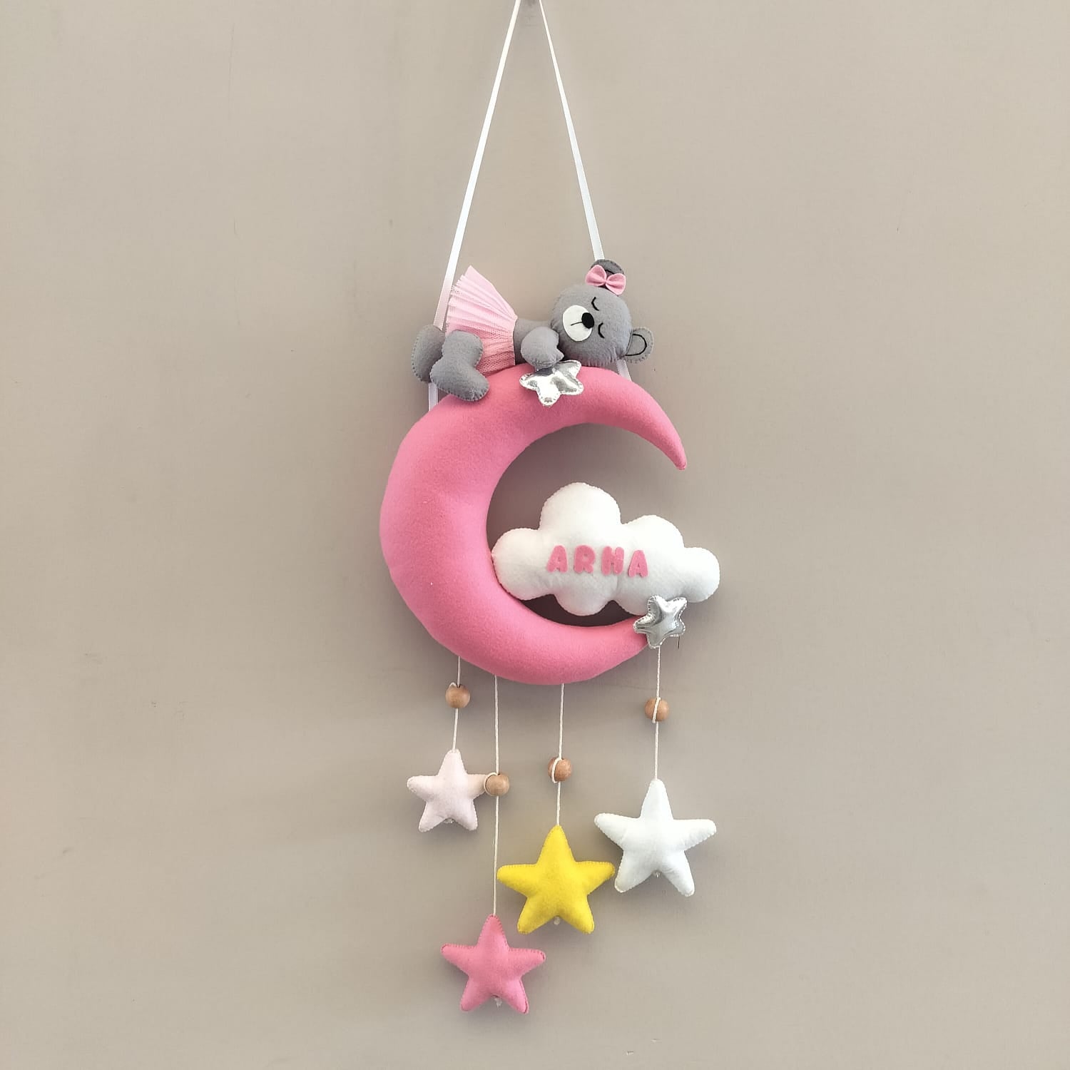 Junior Moon Teddy Personalised Room Decor Hanging