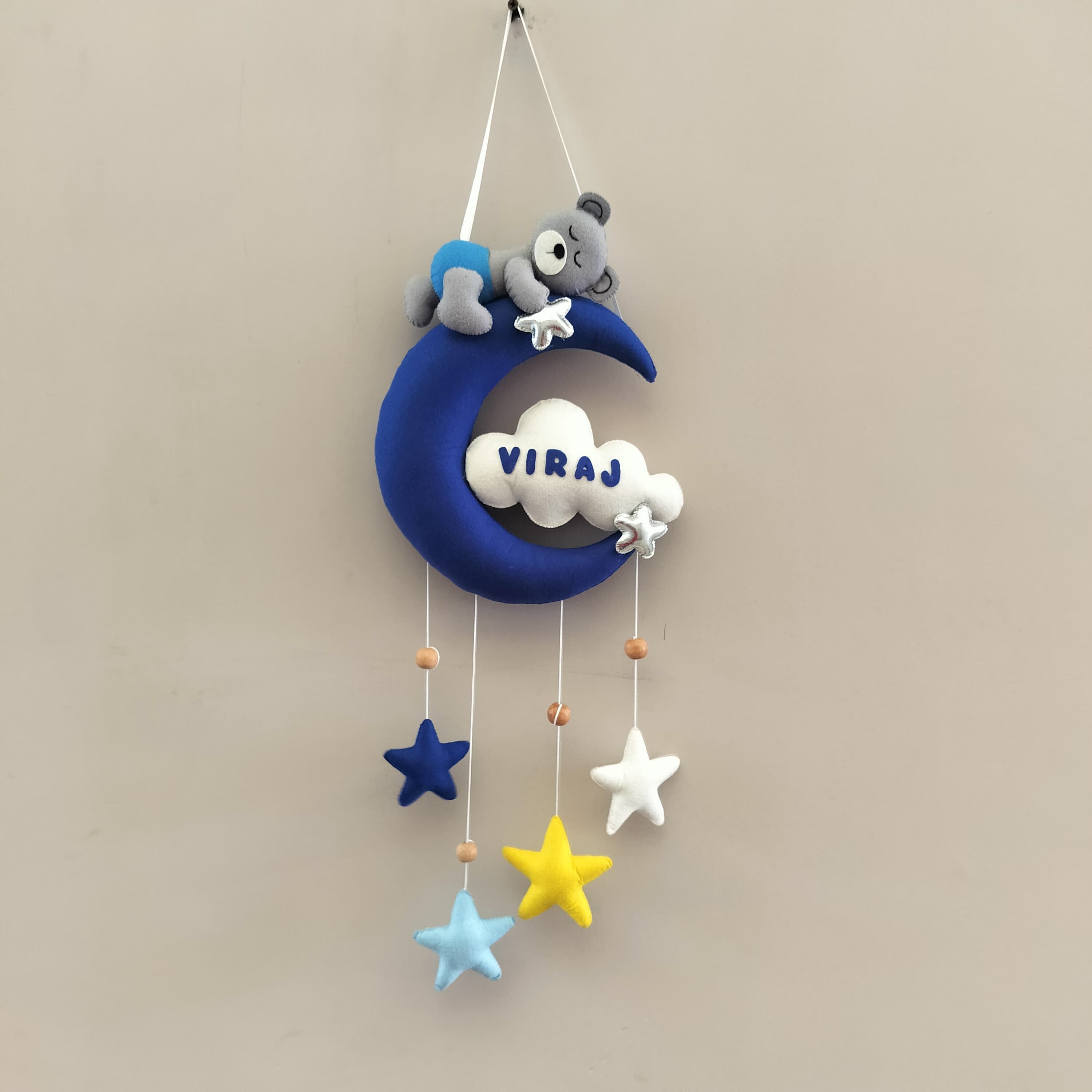 Junior Moon Teddy Personalised Room Decor Hanging