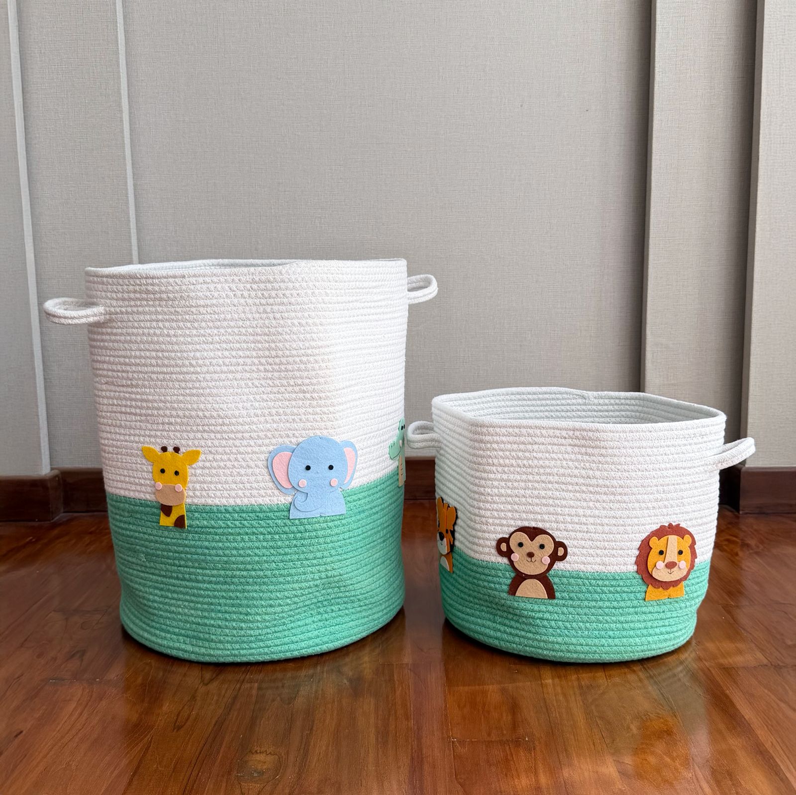 Safari Animals - Rope Personalised Storage Basket - Set of 2