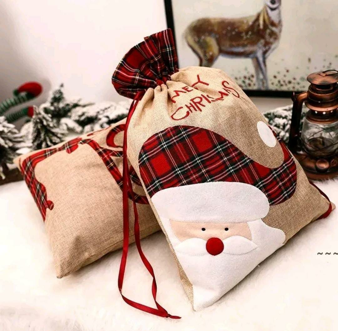 Burlap Holiday Treasure Sack - Santa