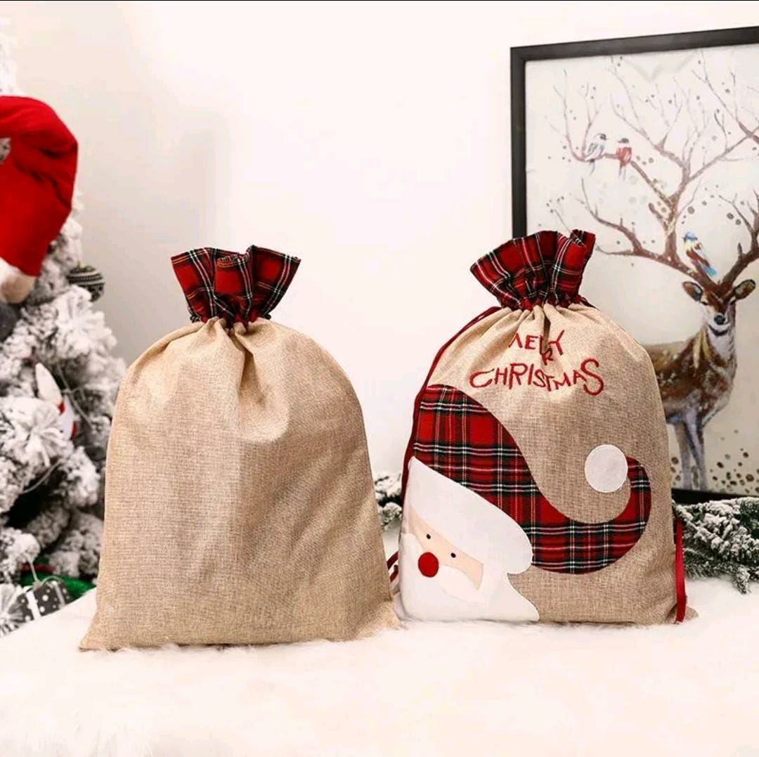 Burlap Holiday Treasure Sack - Santa