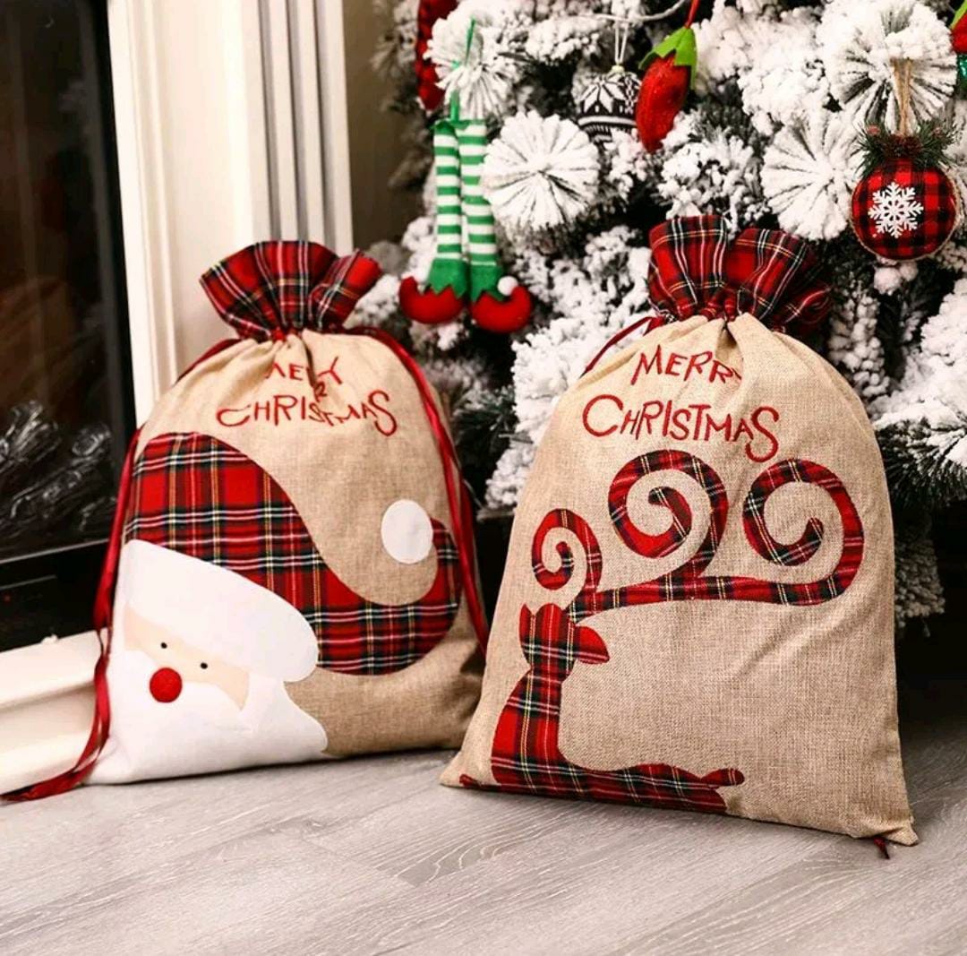 Burlap Holiday Treasure Sack - Santa