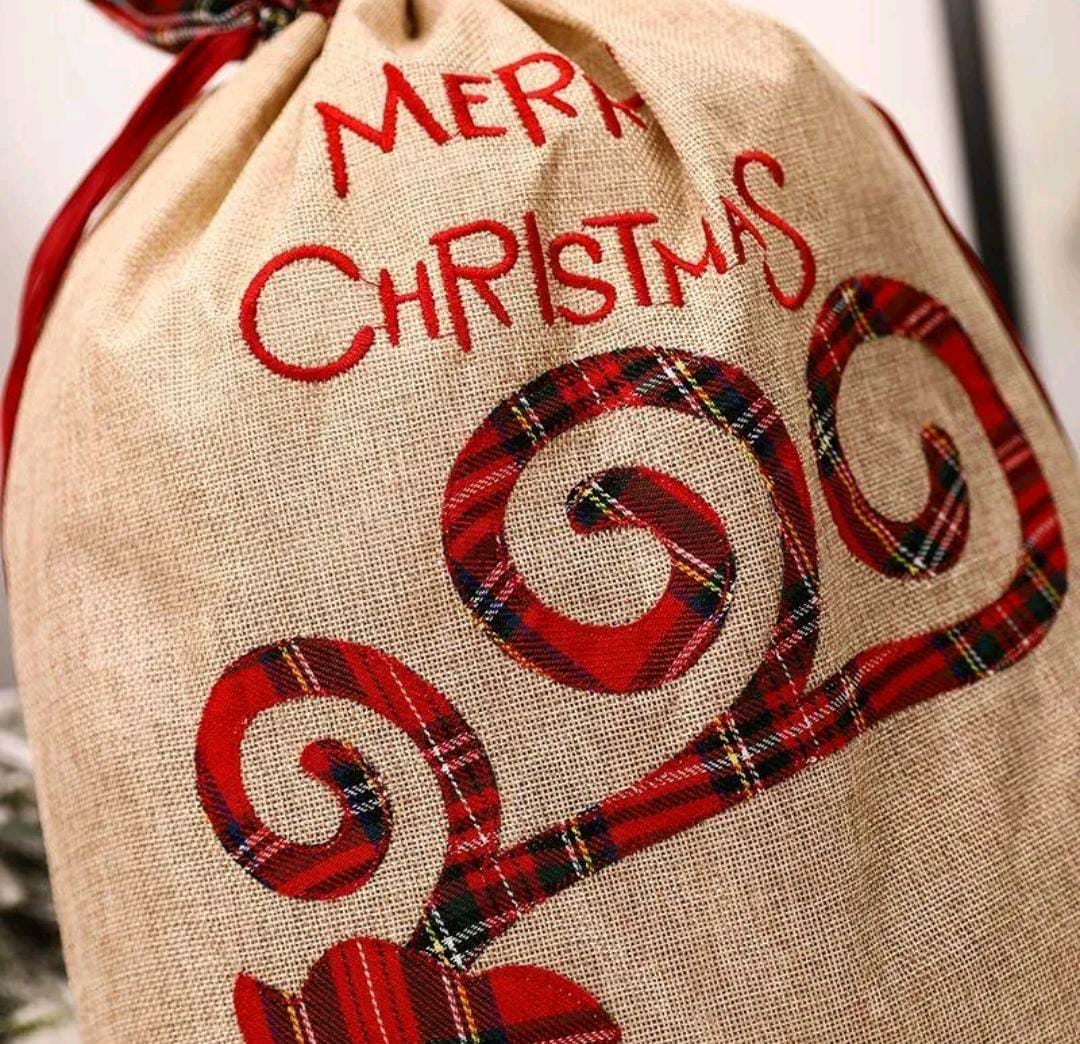 Burlap Holiday Treasure Sack - Reindeer