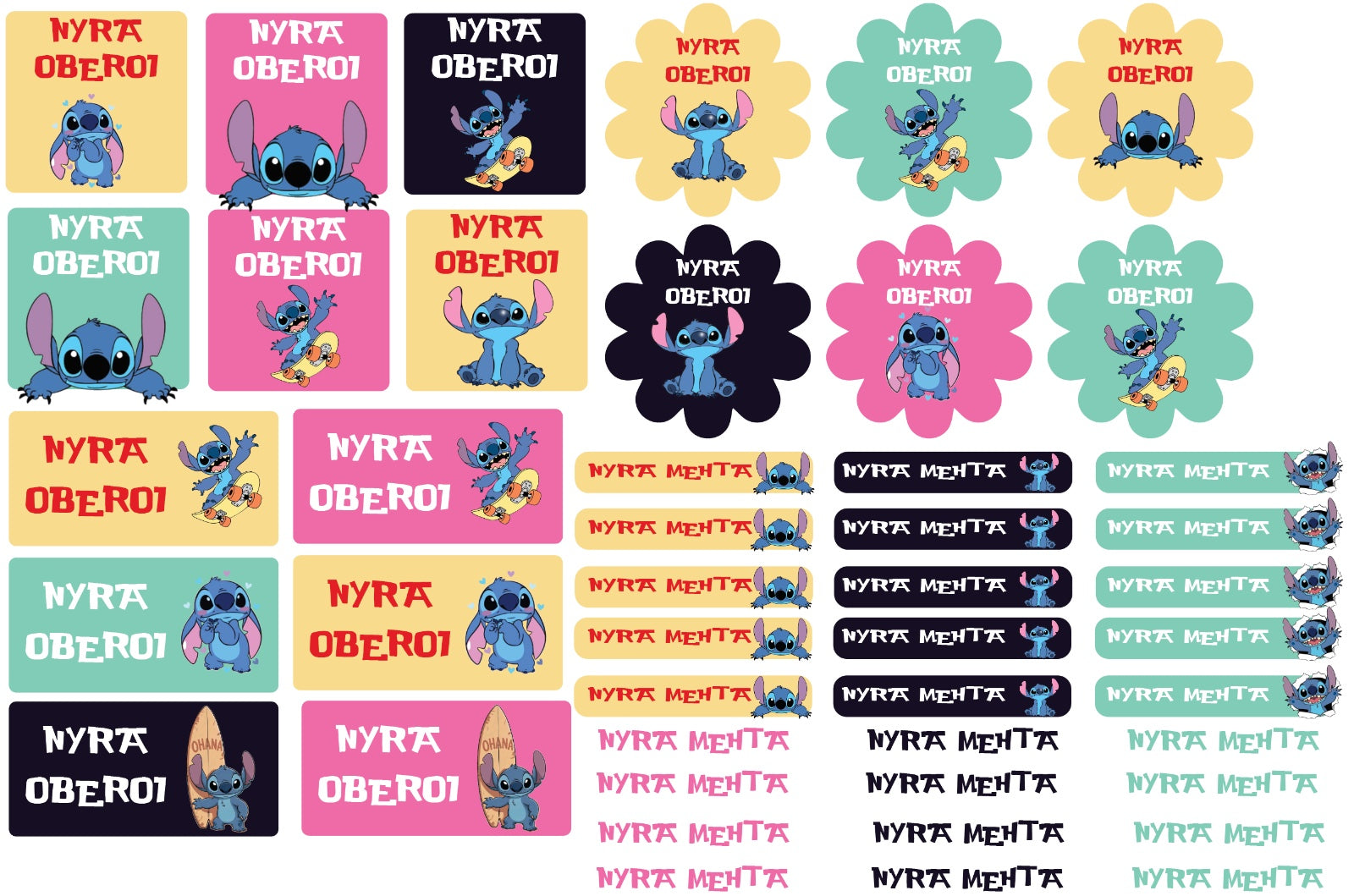 Waterproof UV Name Stickers- Set Of 45