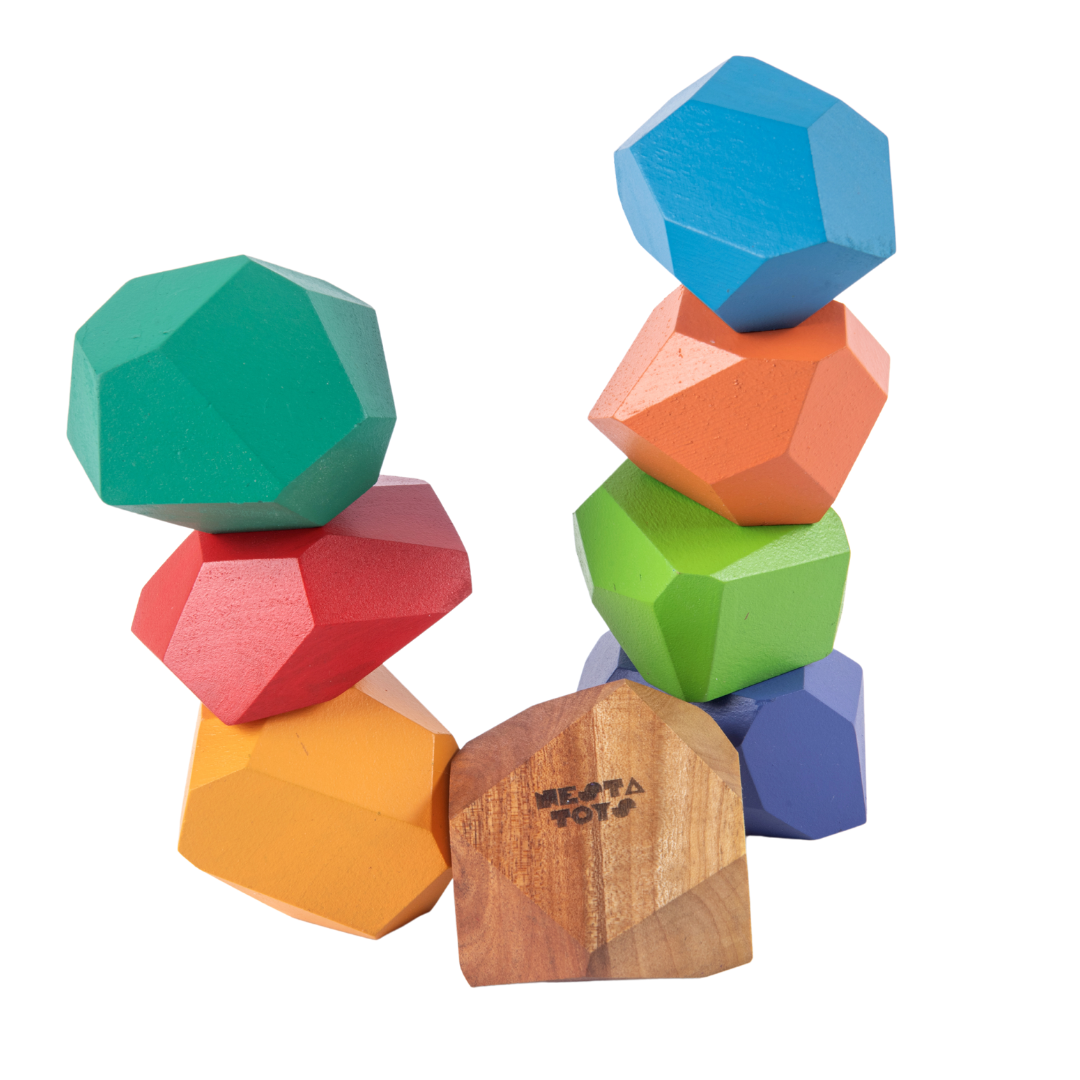 NESTA TOYS - Wooden Stone Balancing Blocks | Rainbow Stacking Sensory Toy (8 Pcs)