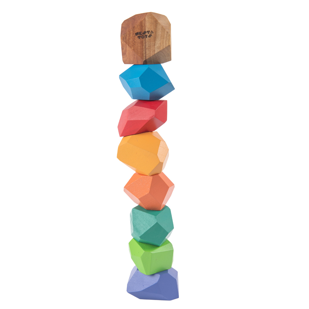 NESTA TOYS - Wooden Stone Balancing Blocks | Rainbow Stacking Sensory Toy (8 Pcs)