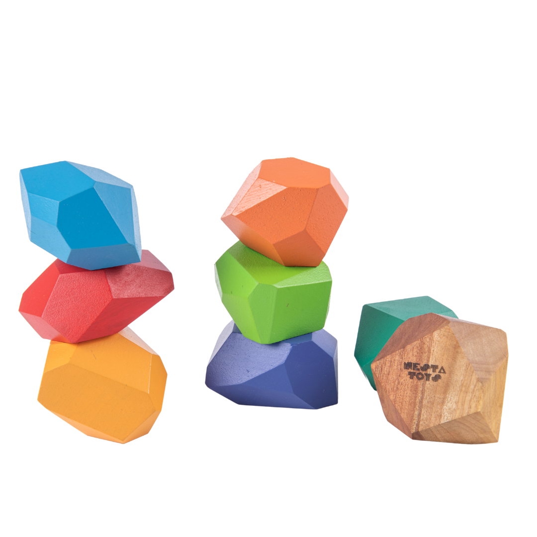 NESTA TOYS - Wooden Stone Balancing Blocks | Rainbow Stacking Sensory Toy (8 Pcs)