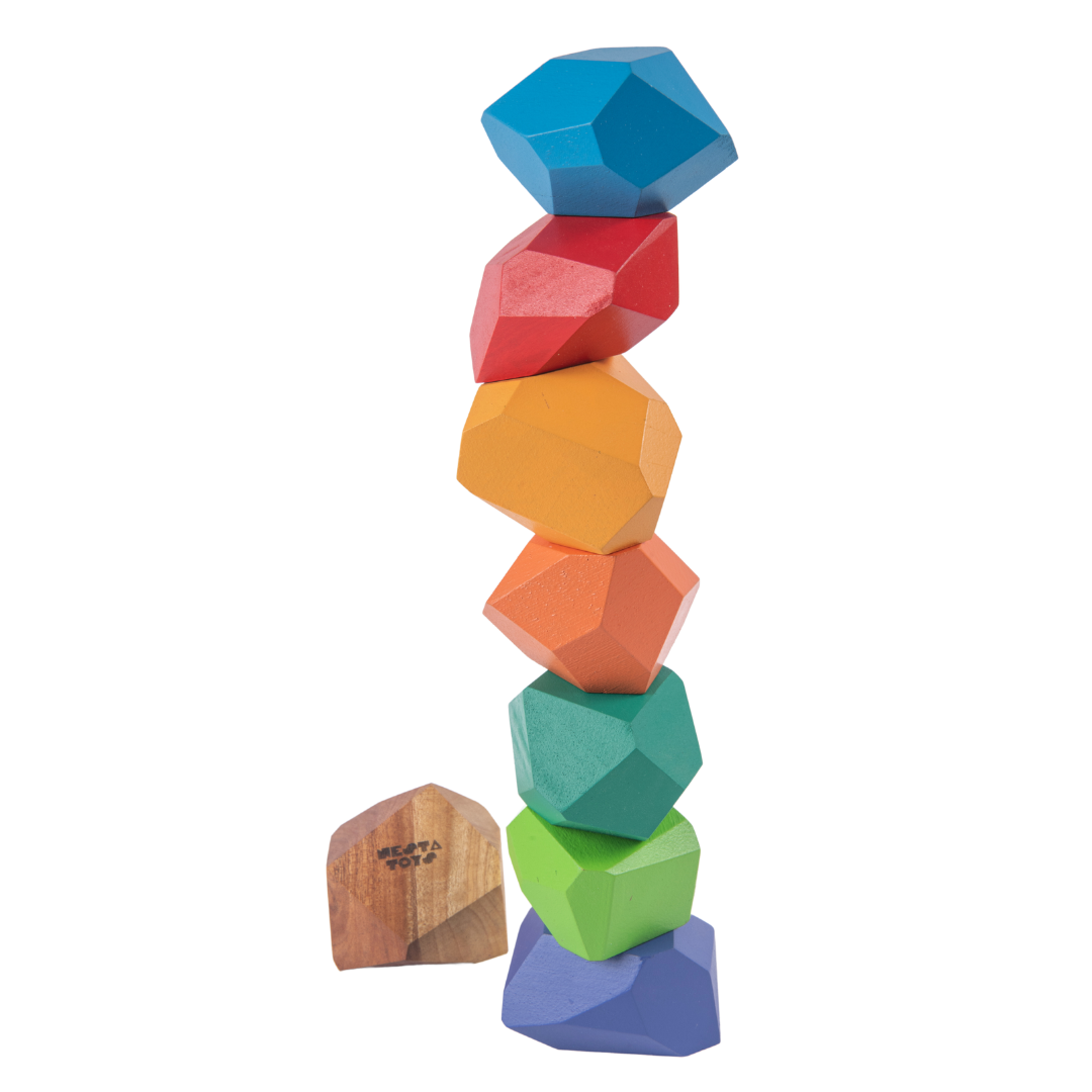 NESTA TOYS - Wooden Stone Balancing Blocks | Rainbow Stacking Sensory Toy (8 Pcs)