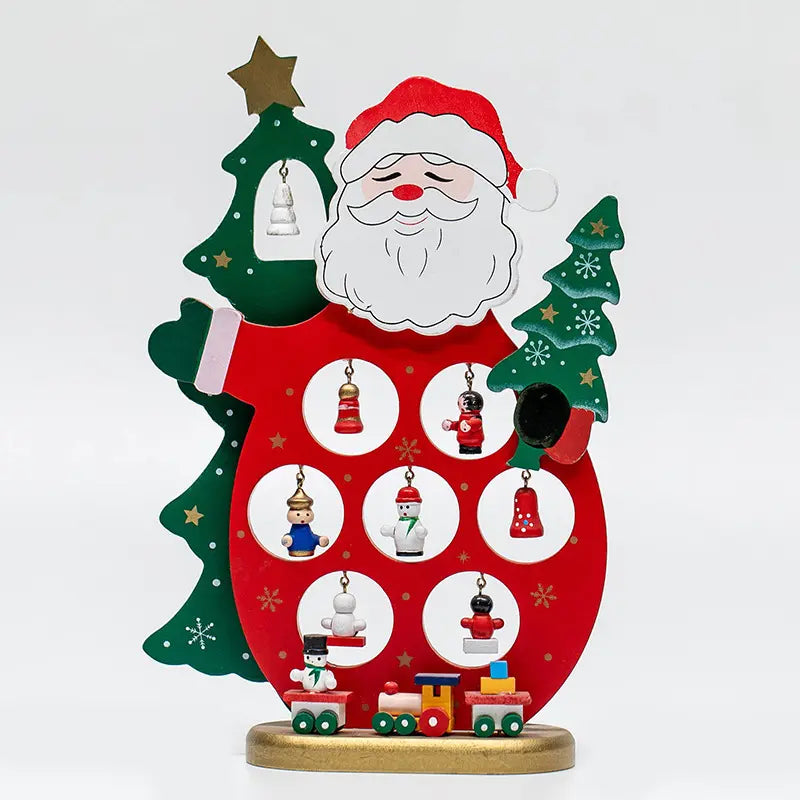 Wooden DIY Joyful Tabletop Santa With Tree With 11 Ornaments